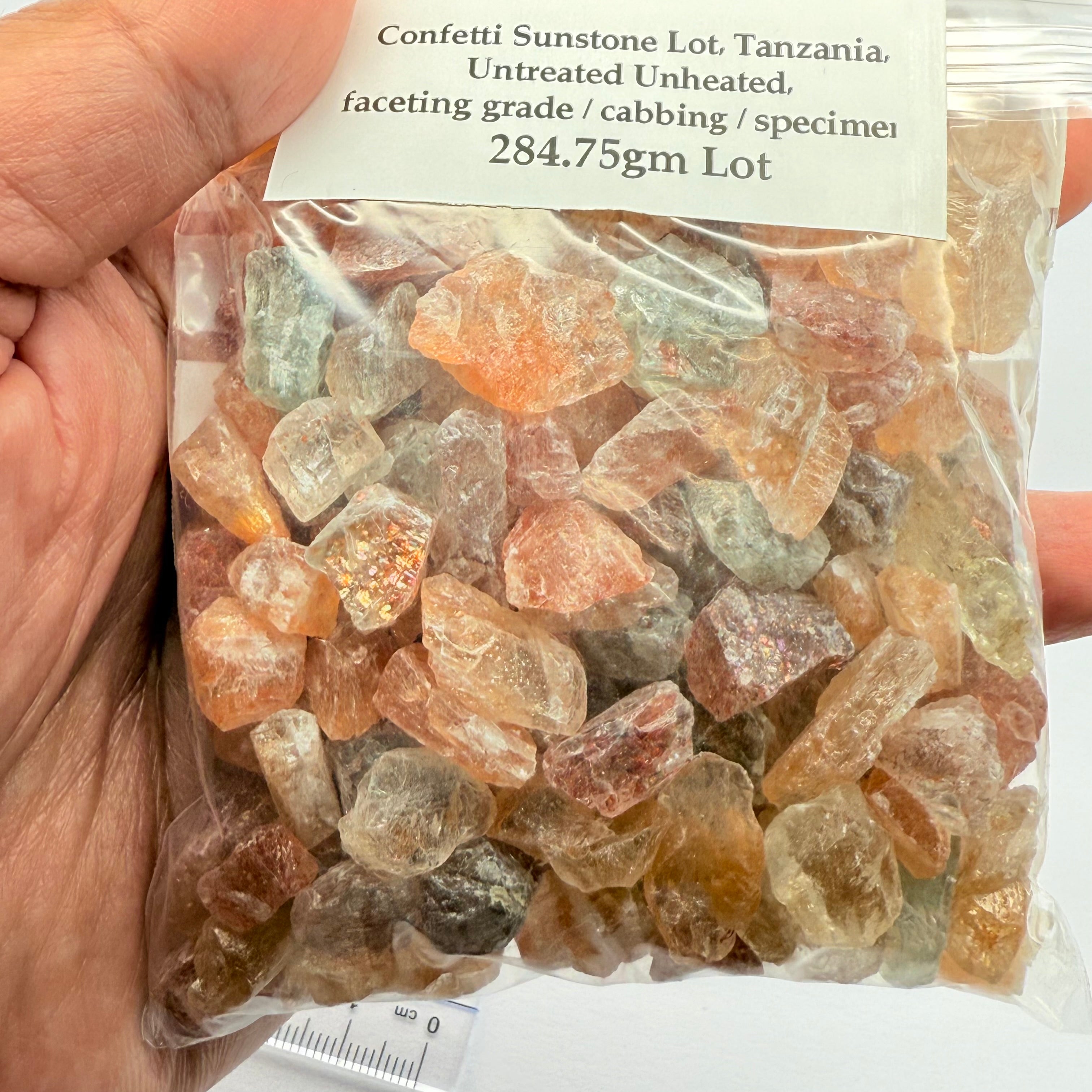 Confetti Sunstone Lot, Tanzania, Untreated Unheated, faceting grade / cabbing / specimen, 284.75gm Lot