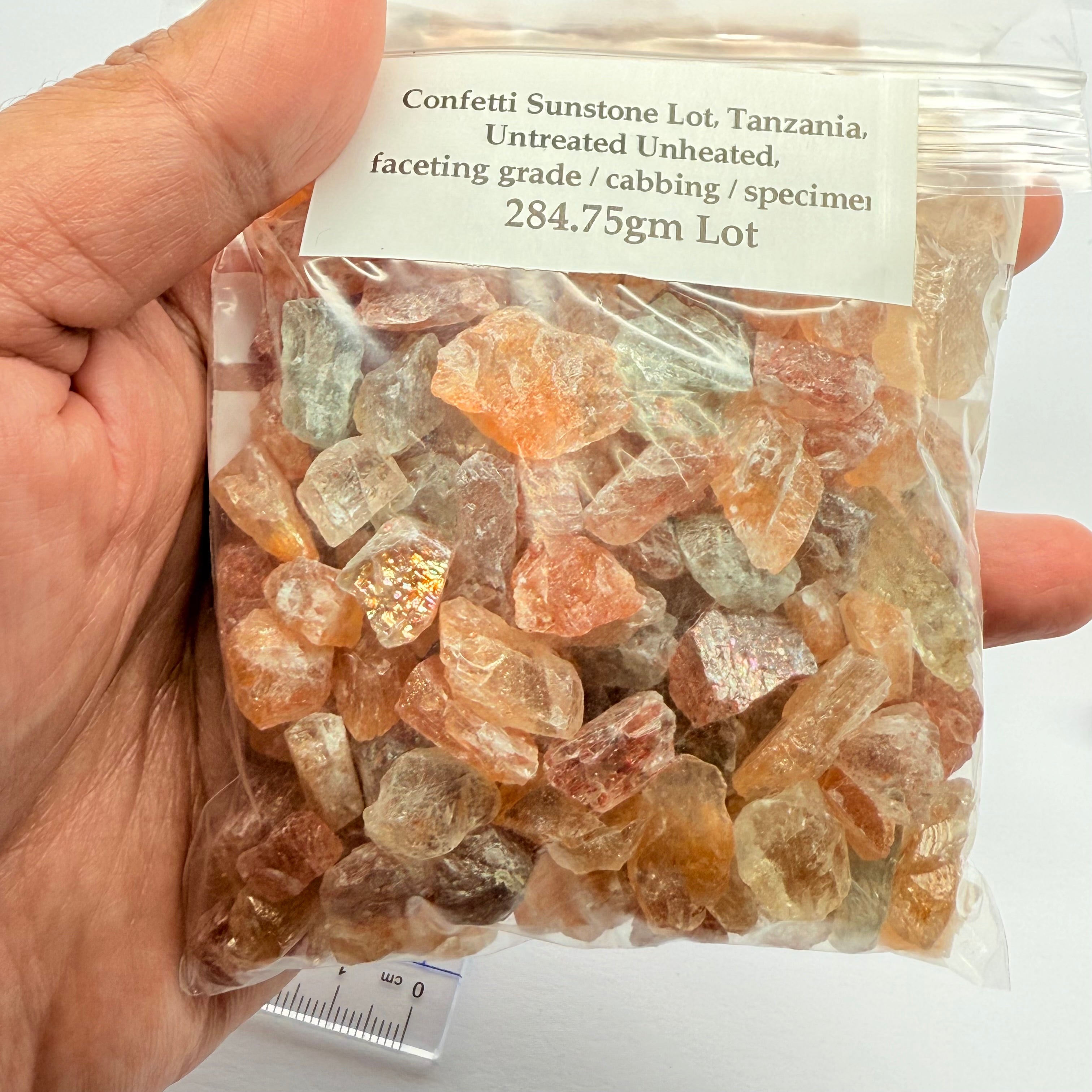 Confetti Sunstone Lot, Tanzania, Untreated Unheated, faceting grade / cabbing / specimen, 284.75gm Lot