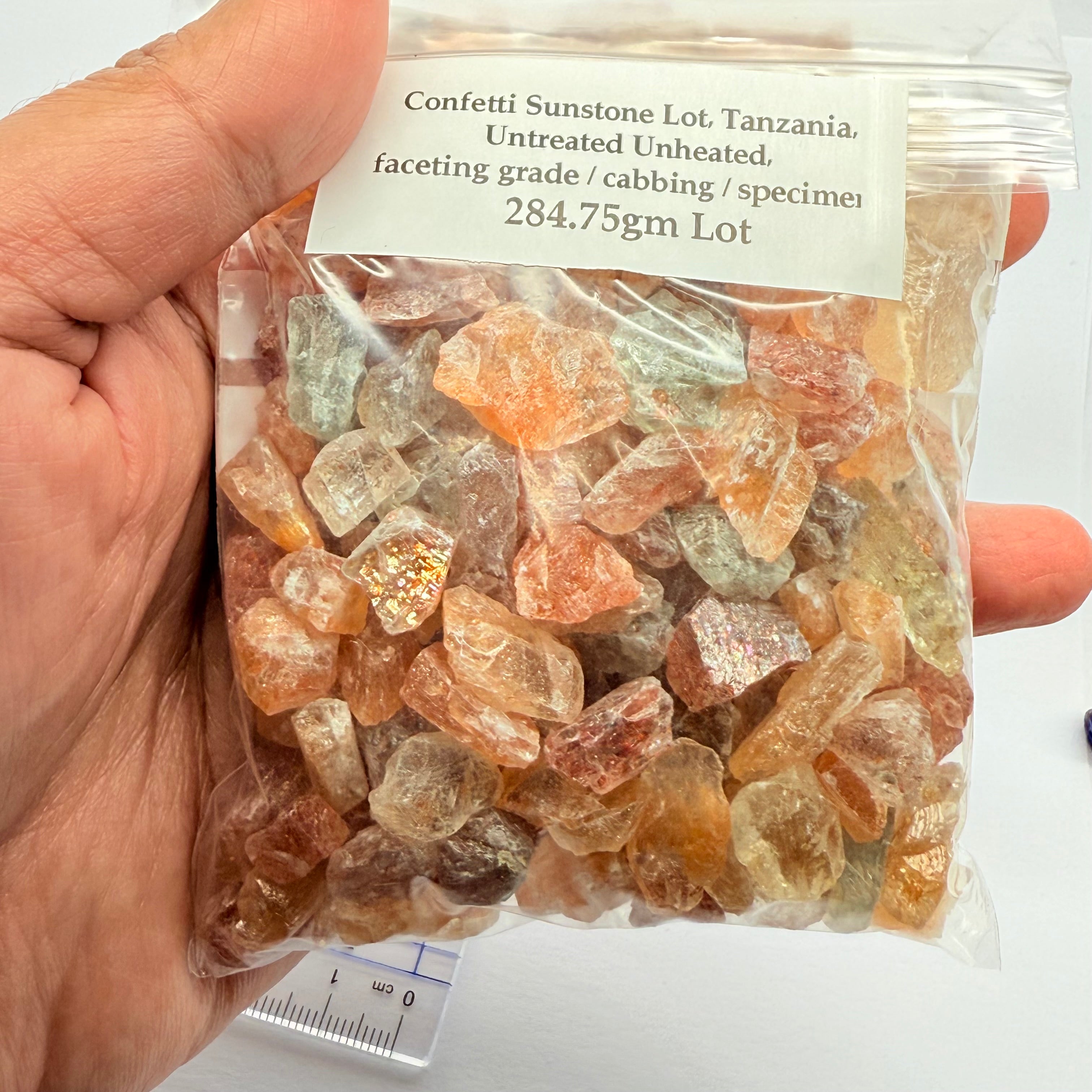 Confetti Sunstone Lot, Tanzania, Untreated Unheated, faceting grade / cabbing / specimen, 284.75gm Lot