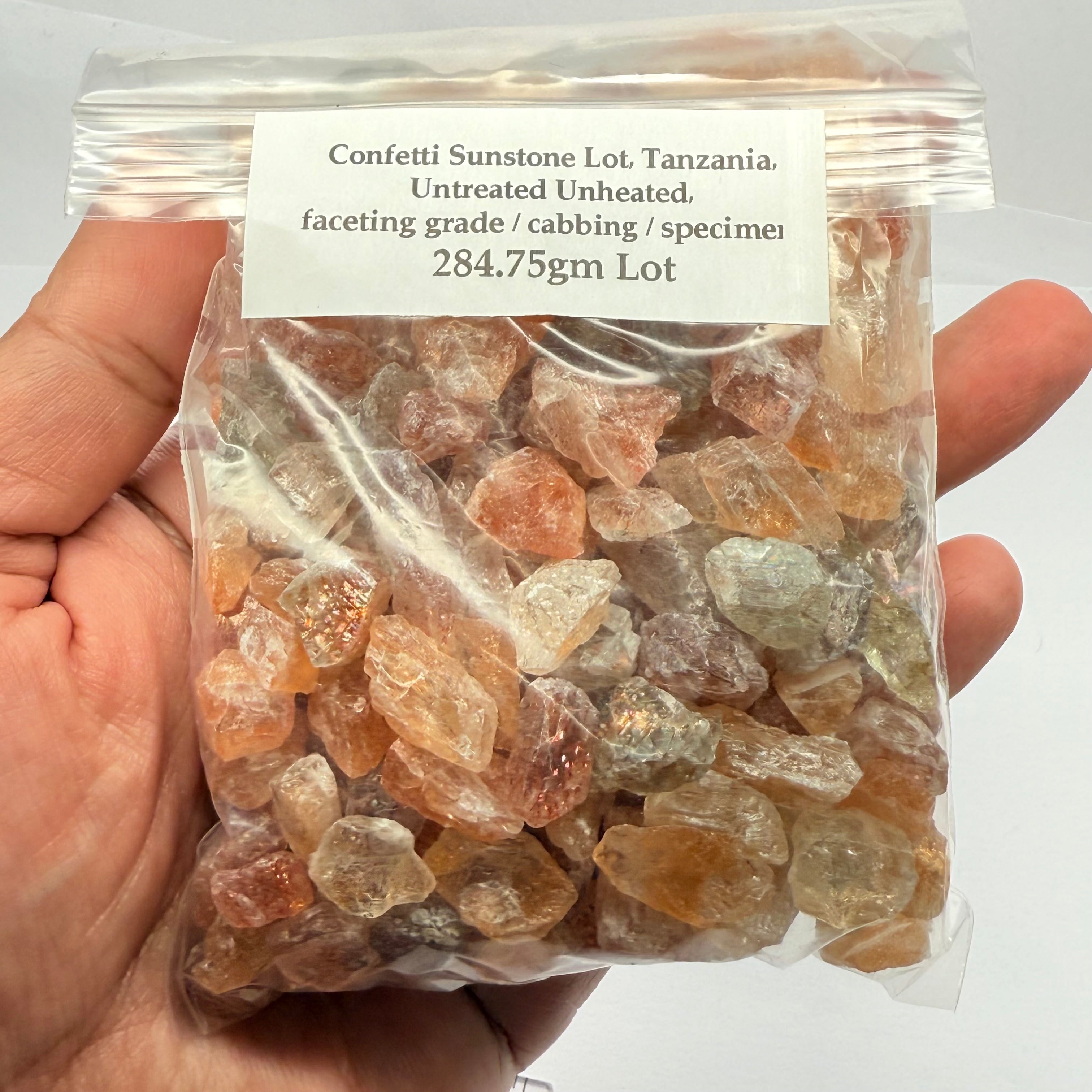 Confetti Sunstone Lot, Tanzania, Untreated Unheated, faceting grade / cabbing / specimen, 284.75gm Lot