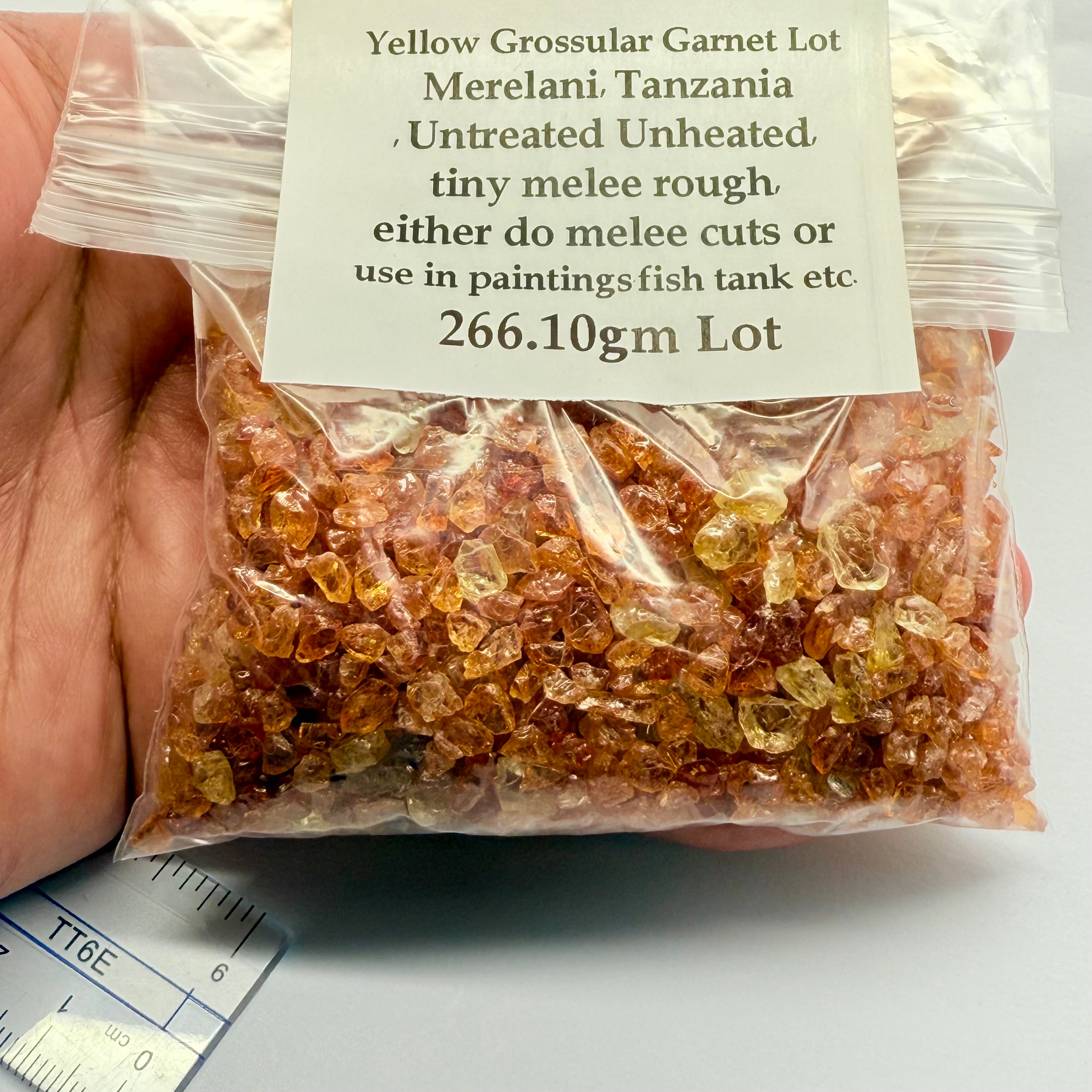 Yellow Grossular Garnet Lot, Merelani, Tanzania, Untreated Unheated, tiny melee rough, either do melee cuts or use in paintings, fish tank etc. 266.10gm Lot