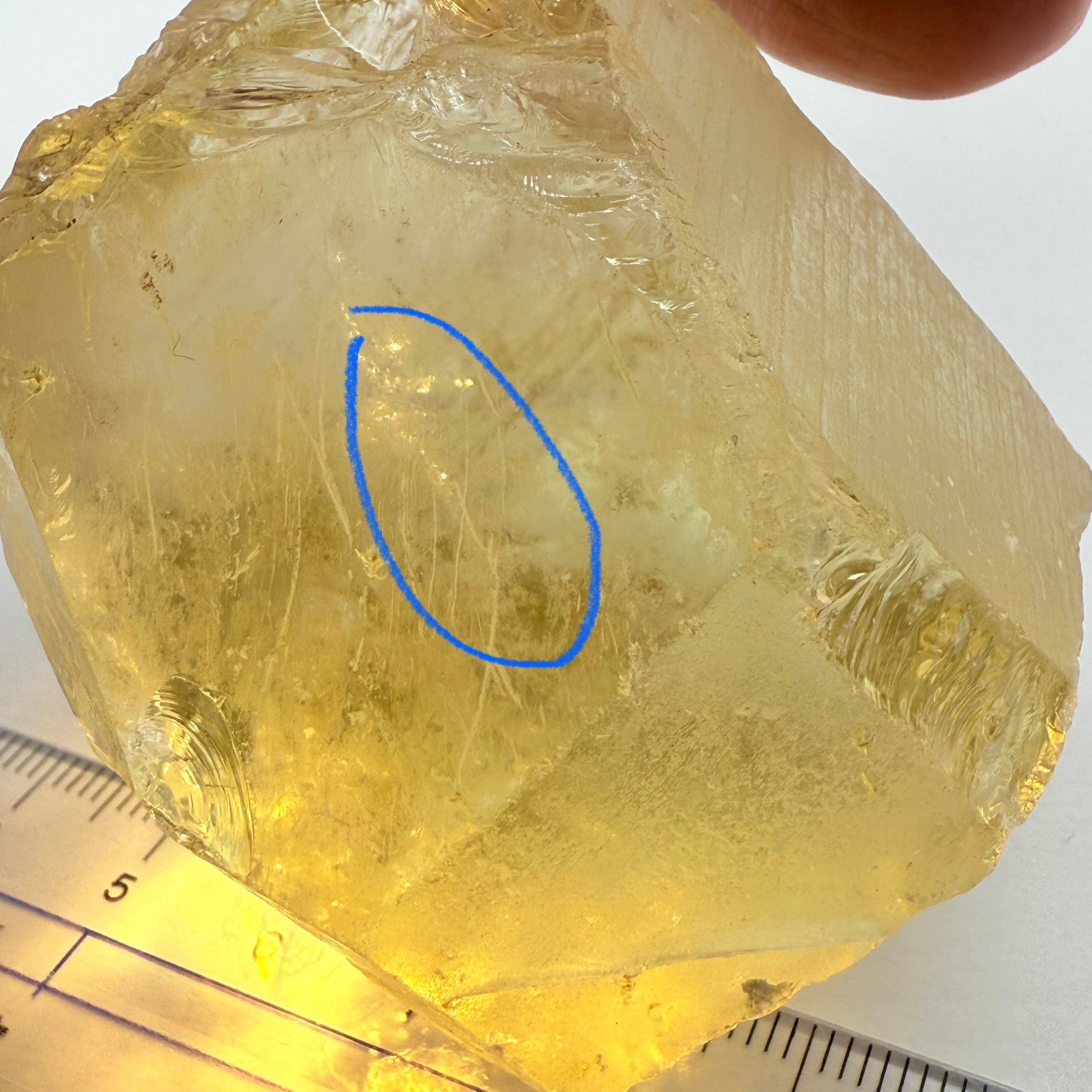 Massive Citrine, Zambia, 191.70gm / 958.50cts, Untreated Unheated, has some veils, see other pictures I have circled it, cut with veil or slice