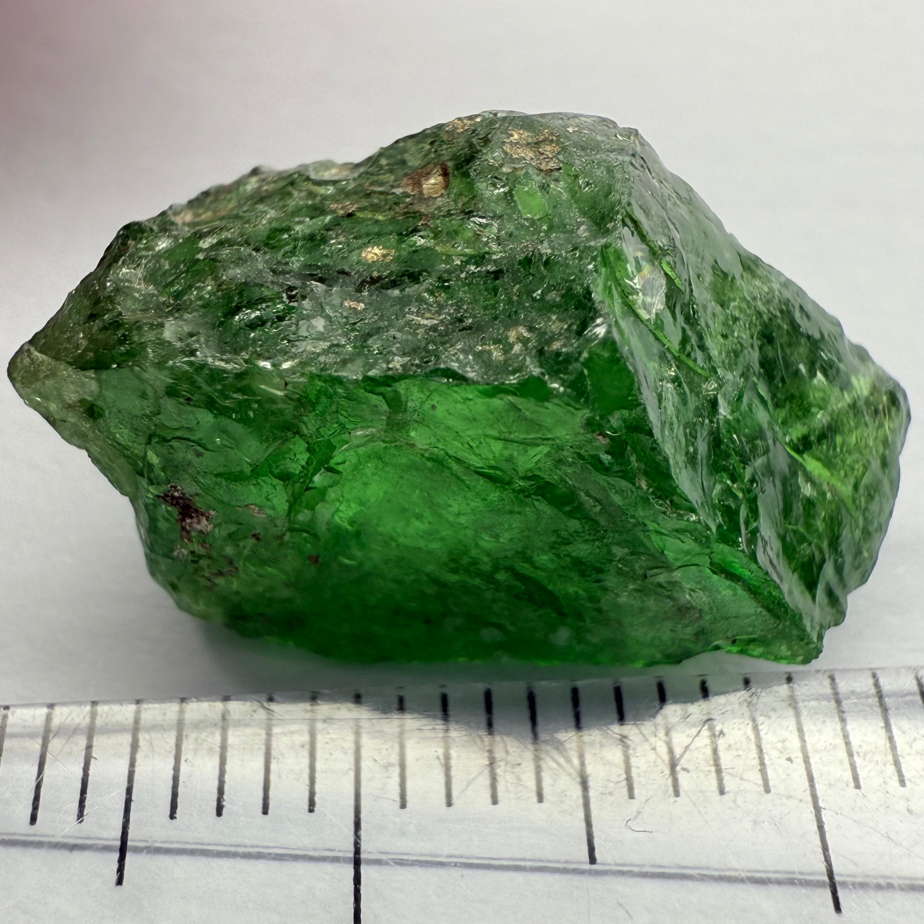 Tsavorite Garnet, 16.64ct, Tanzania, Untreated Unheated, cracks on the outside skin, full of veils, see backlit photos and videos