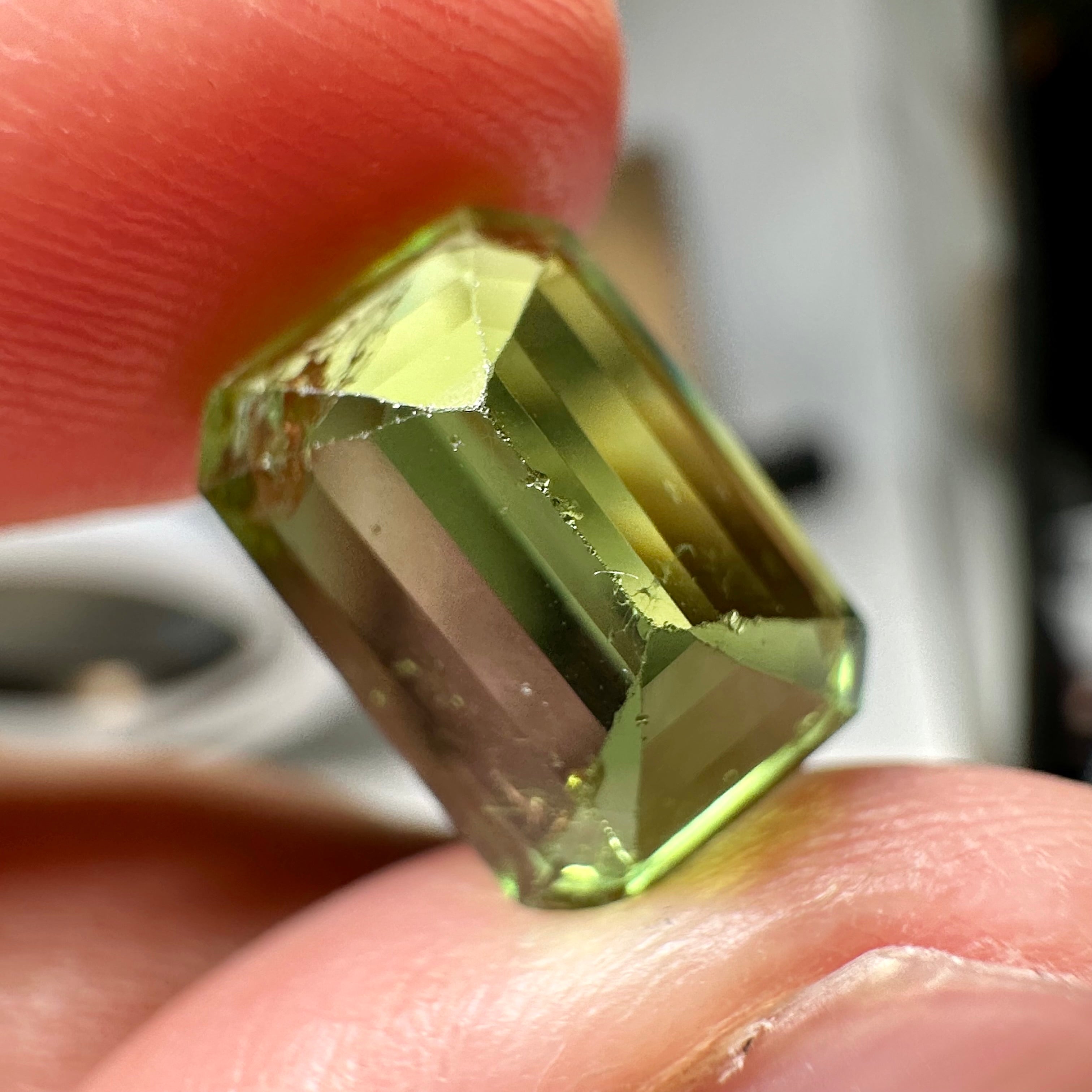 Mozambique Tourmaline, 7.18ct,  Unheated Untreated. Salvaged from an old stock of Mozambique unheated Tourmalines that had been put aside, there is a good portion, needs a recut, treat as a pre-shape for faceting, BUT LOOK AT THAT COLOUR