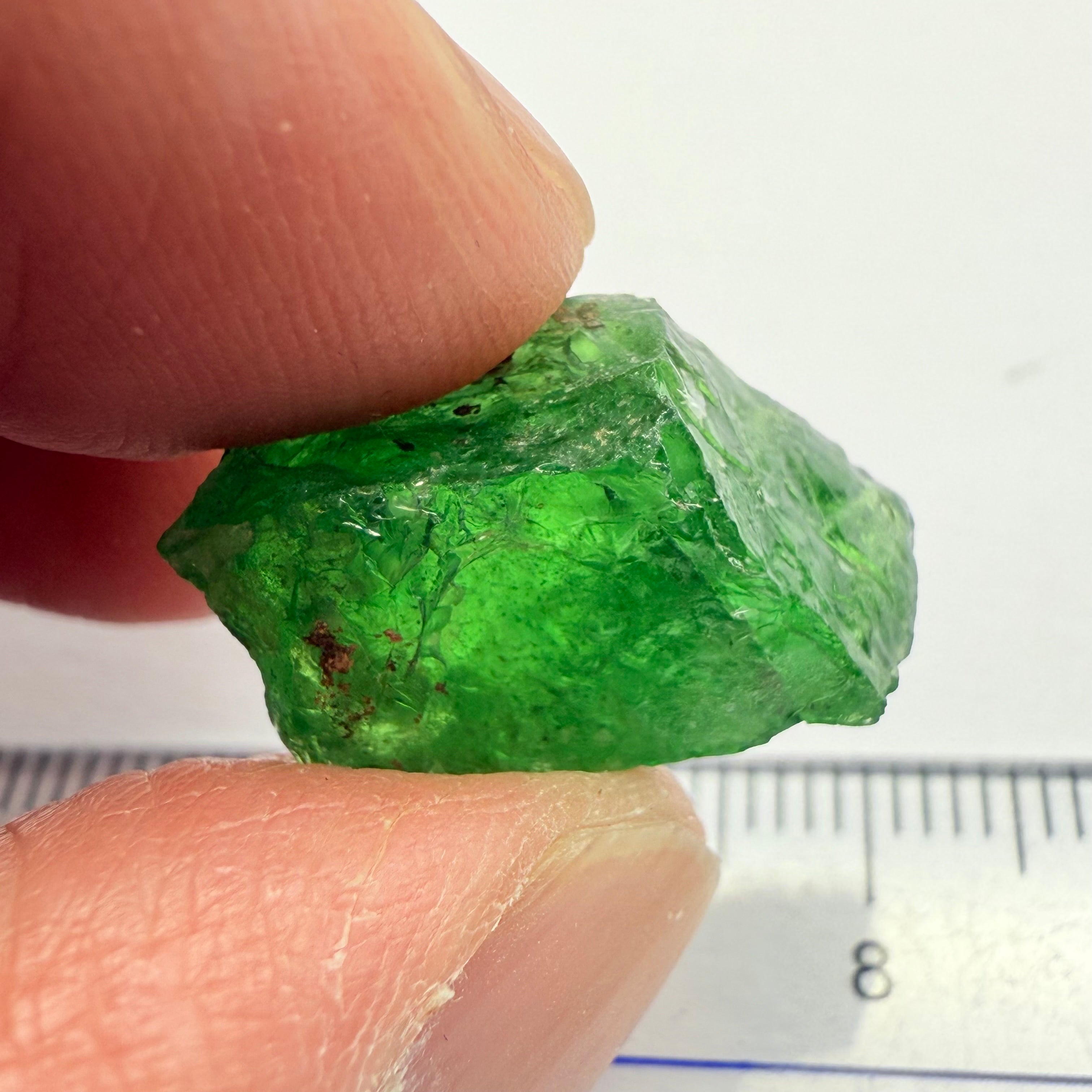 Tsavorite Garnet, 16.64ct, Tanzania, Untreated Unheated, cracks on the outside skin, full of veils, see backlit photos and videos