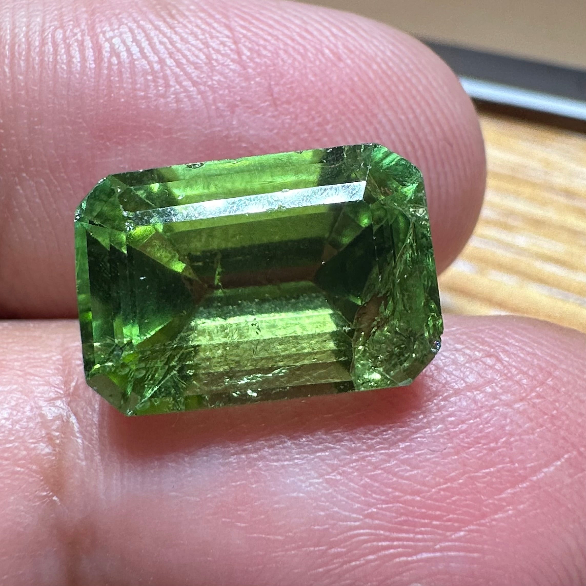 Mozambique Tourmaline, 7.18ct,  Unheated Untreated. Salvaged from an old stock of Mozambique unheated Tourmalines that had been put aside, there is a good portion, needs a recut, treat as a pre-shape for faceting, BUT LOOK AT THAT COLOUR