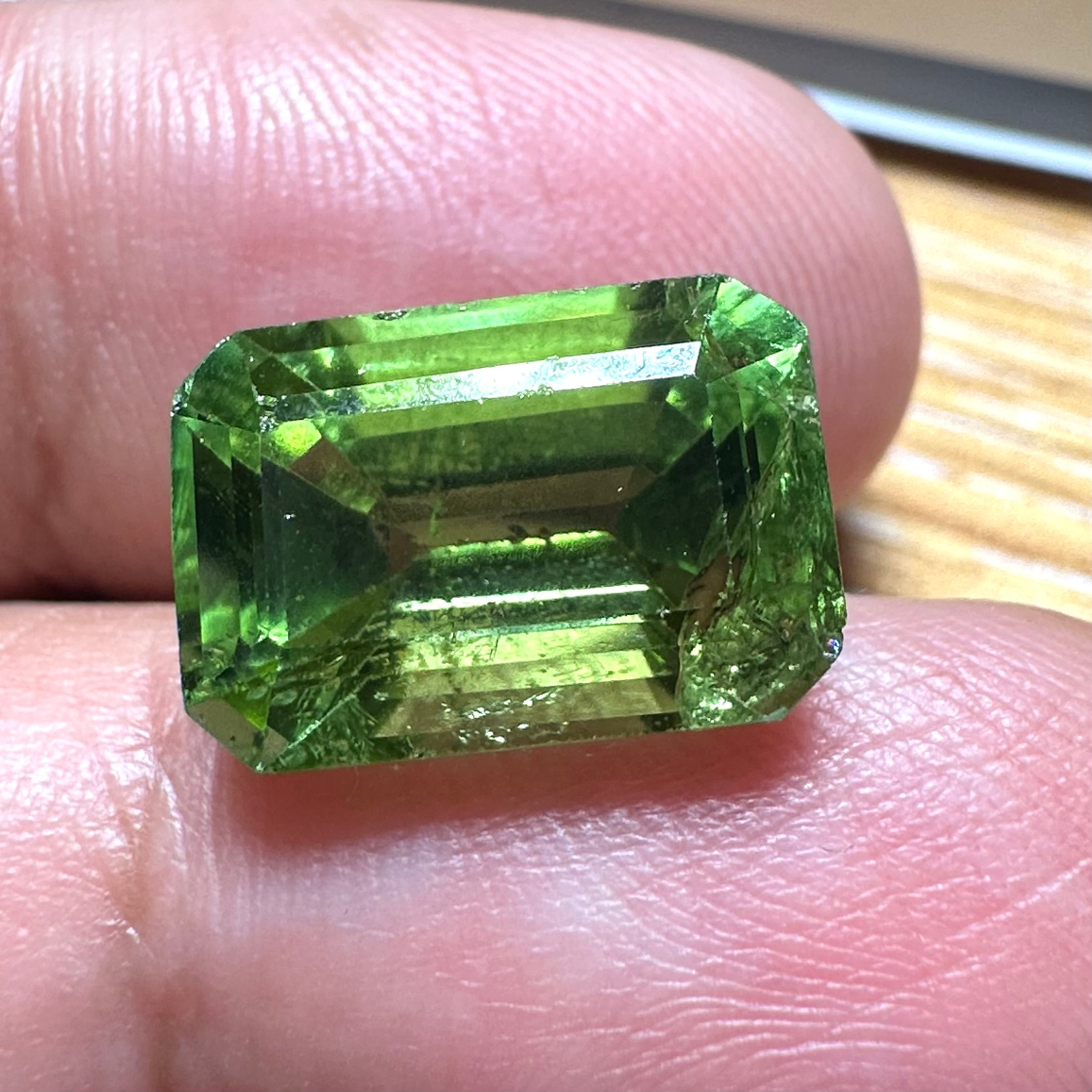 Mozambique Tourmaline, 7.18ct,  Unheated Untreated. Salvaged from an old stock of Mozambique unheated Tourmalines that had been put aside, there is a good portion, needs a recut, treat as a pre-shape for faceting, BUT LOOK AT THAT COLOUR