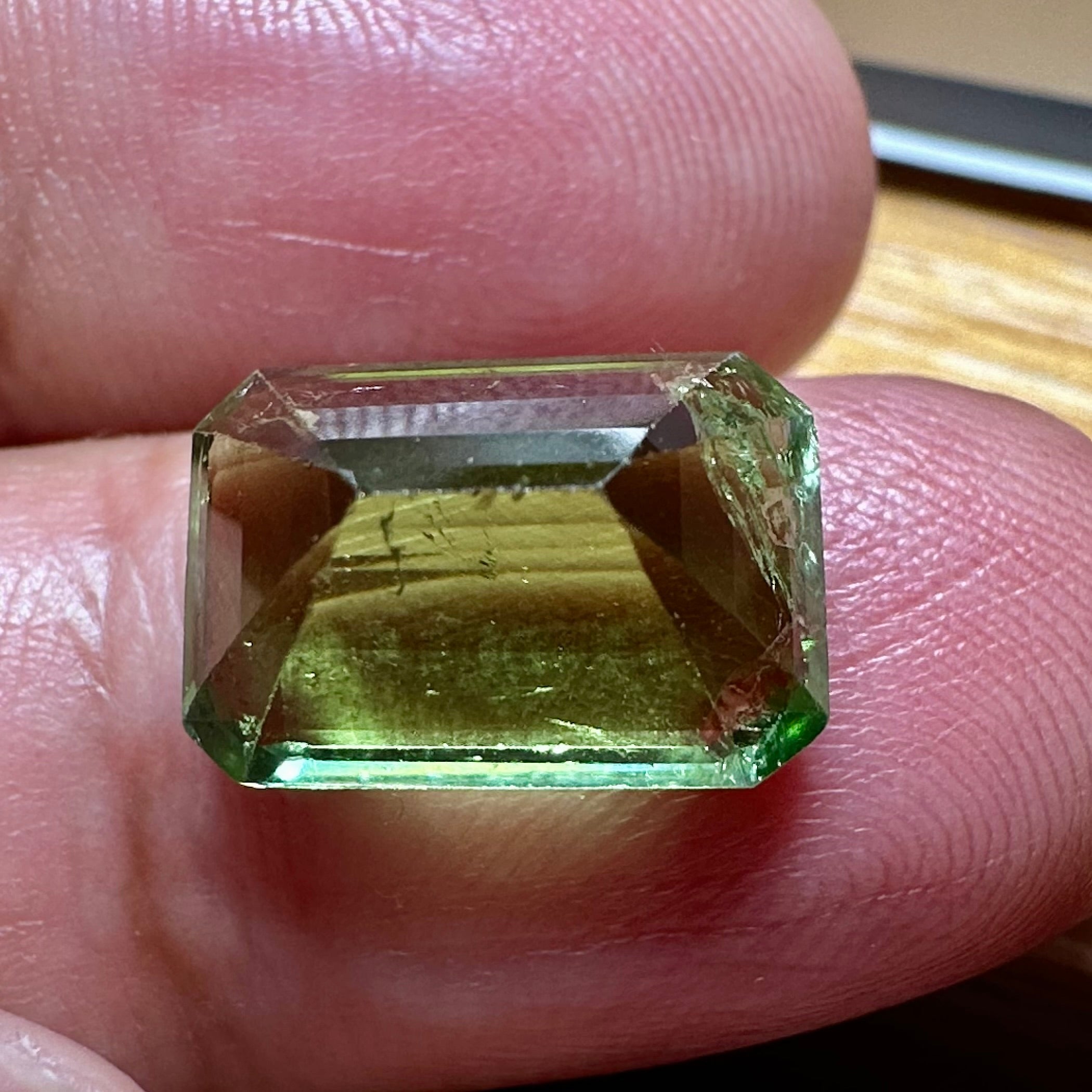 Mozambique Tourmaline, 7.18ct,  Unheated Untreated. Salvaged from an old stock of Mozambique unheated Tourmalines that had been put aside, there is a good portion, needs a recut, treat as a pre-shape for faceting, BUT LOOK AT THAT COLOUR