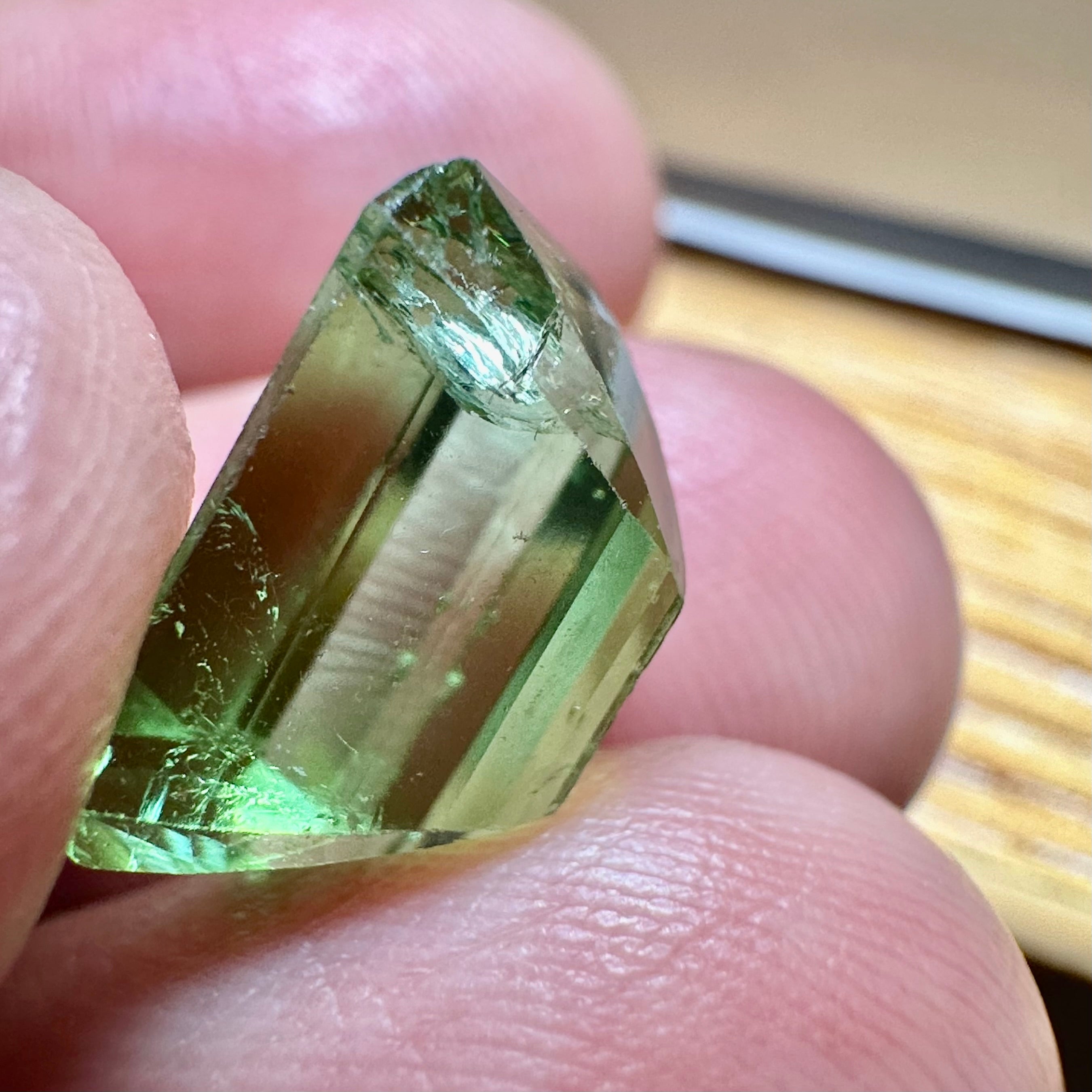 Mozambique Tourmaline, 7.18ct,  Unheated Untreated. Salvaged from an old stock of Mozambique unheated Tourmalines that had been put aside, there is a good portion, needs a recut, treat as a pre-shape for faceting, BUT LOOK AT THAT COLOUR