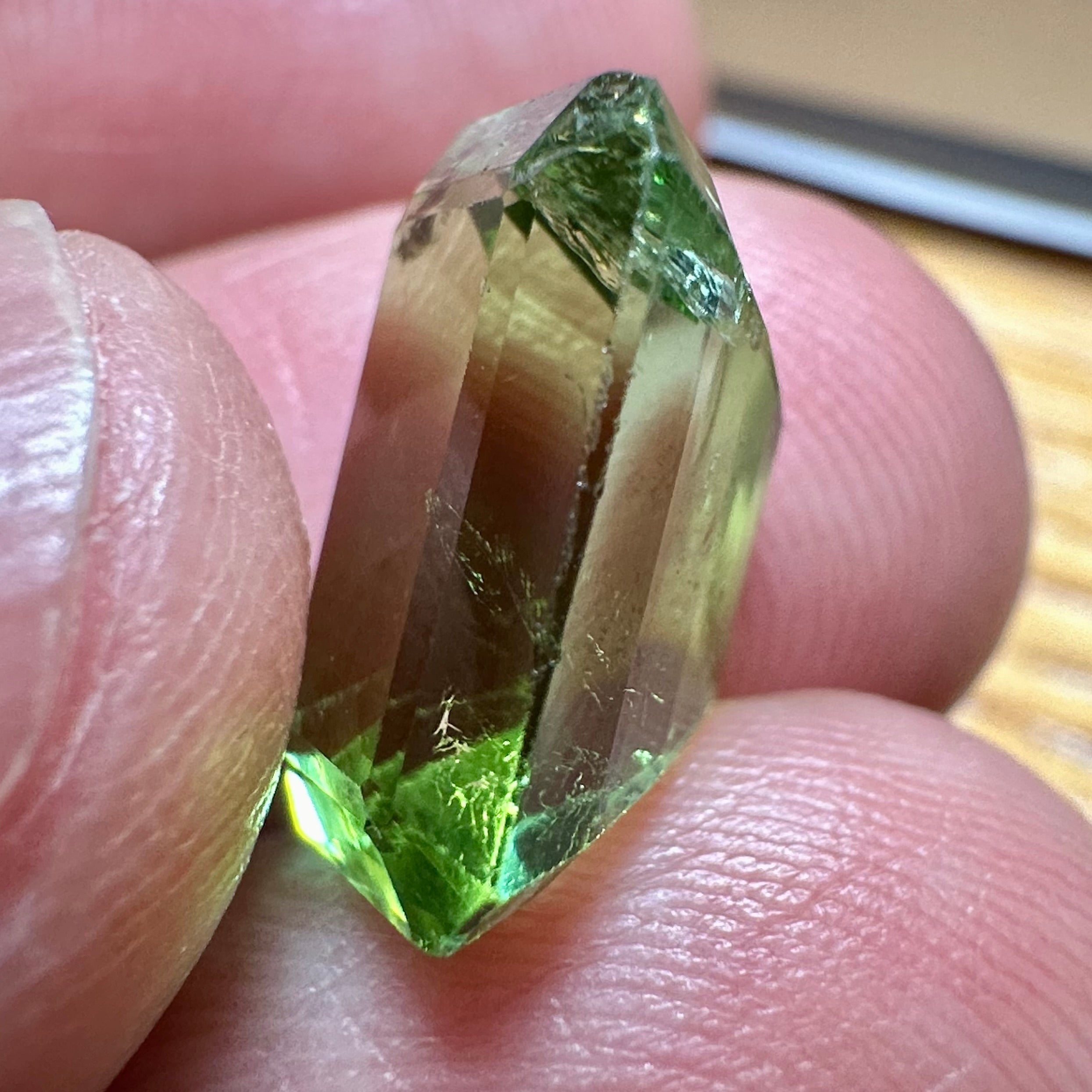 Mozambique Tourmaline, 7.18ct,  Unheated Untreated. Salvaged from an old stock of Mozambique unheated Tourmalines that had been put aside, there is a good portion, needs a recut, treat as a pre-shape for faceting, BUT LOOK AT THAT COLOUR