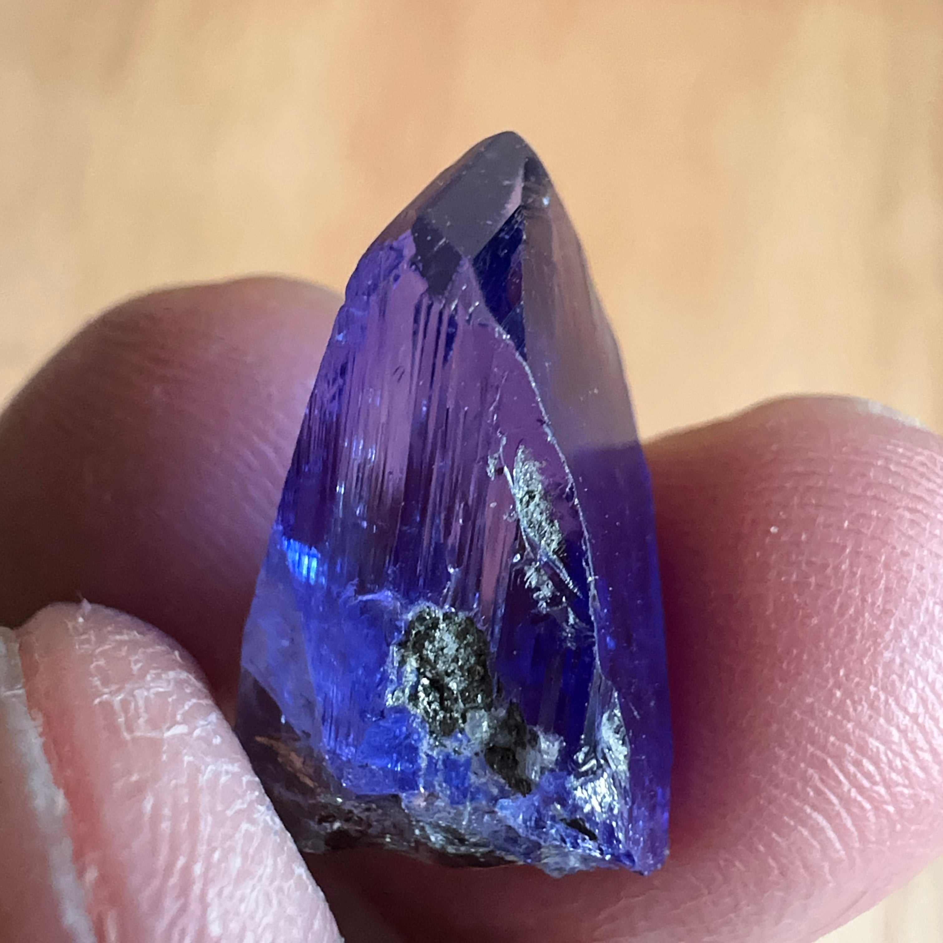 16.00ct Tanzanite Crystal, Merelani, Tanzania, Unheated Untreated, see the unheated brown at the bottom of the crystal