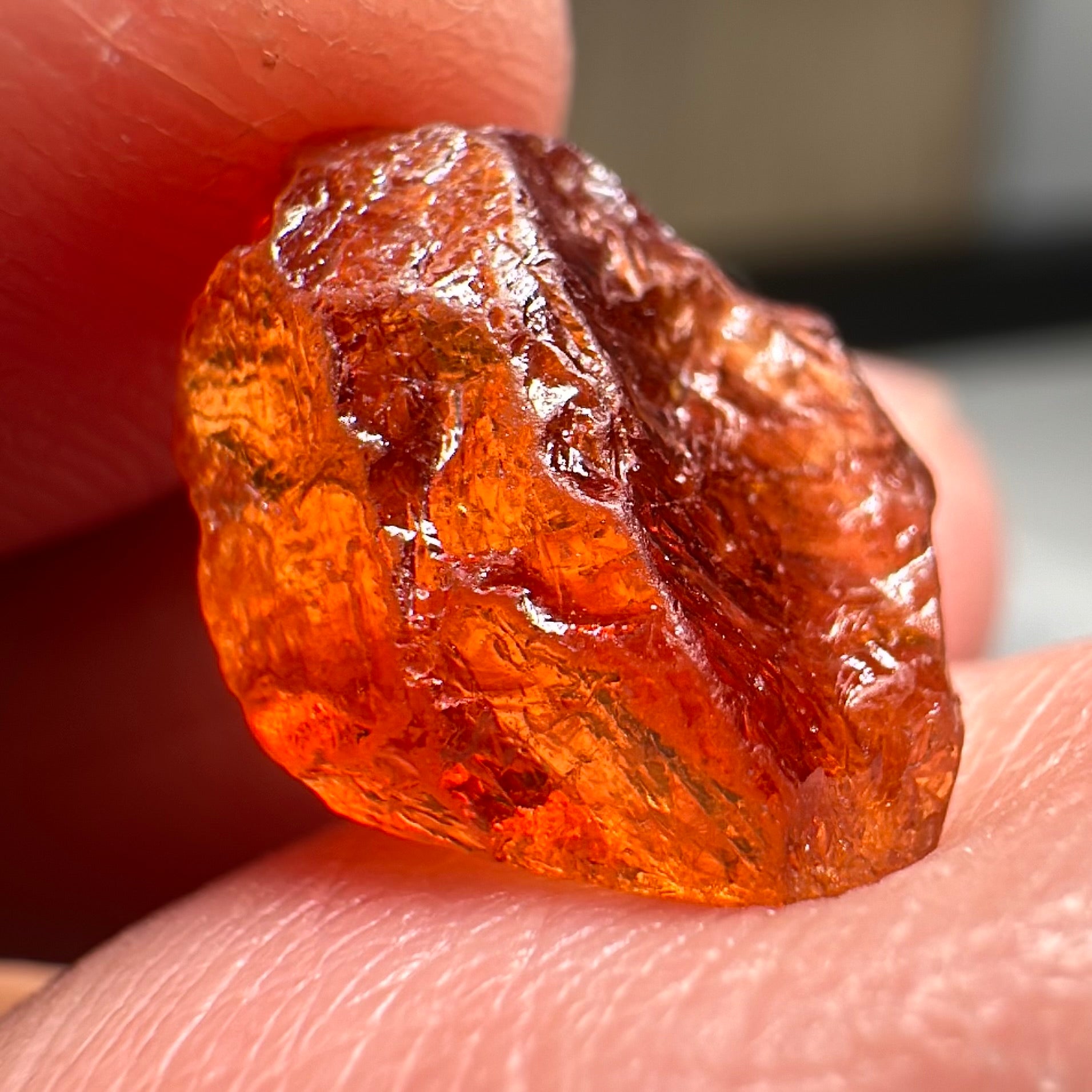 Mandarin Carrot Colour Spessartite Garnet, 5.51ct, Loliondo, Tanzania. Untreated Unheated. Slight crack on outside coming 2mm into stone, rest very slight sugar