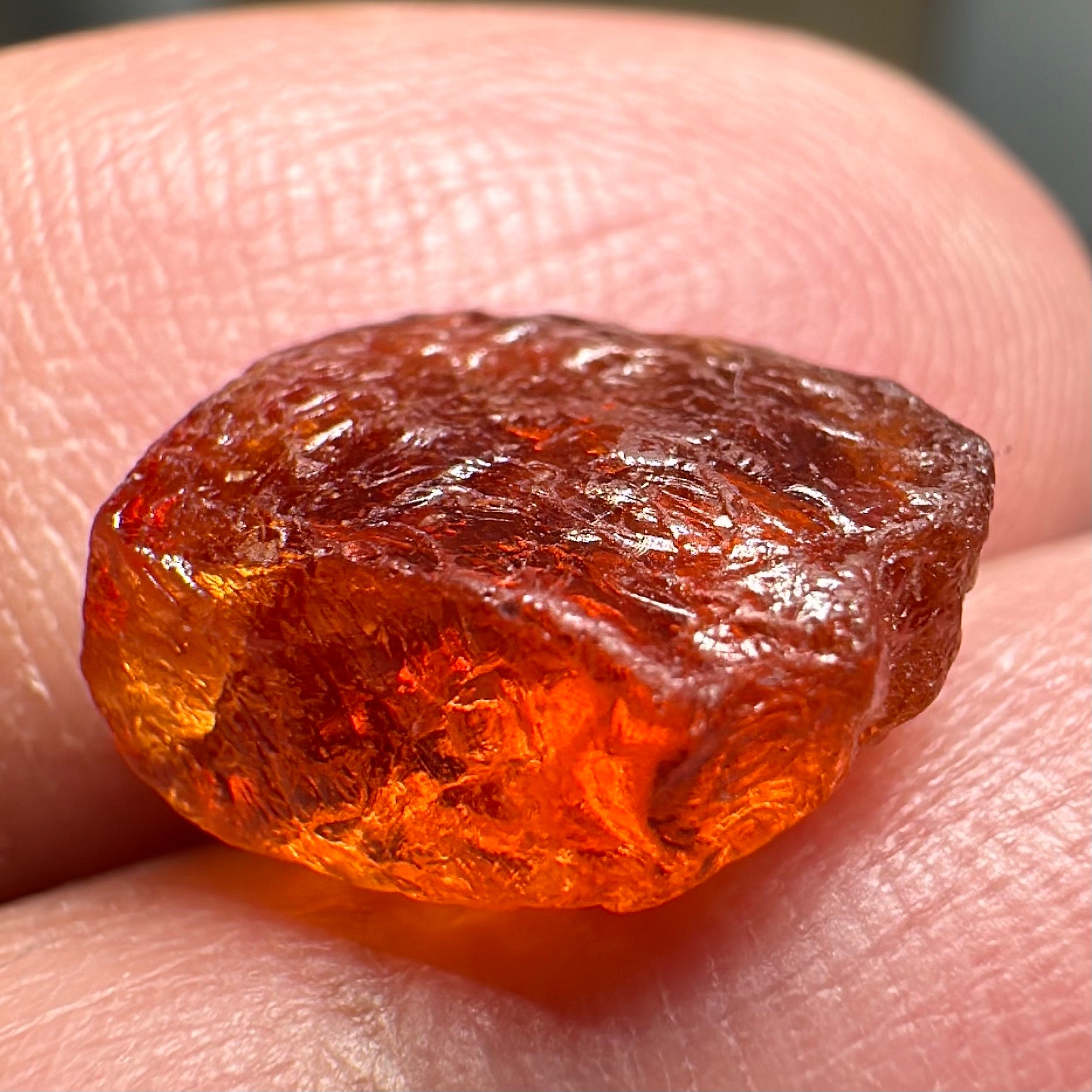 Mandarin Carrot Colour Spessartite Garnet, 5.51ct, Loliondo, Tanzania. Untreated Unheated. Slight crack on outside coming 2mm into stone, rest very slight sugar