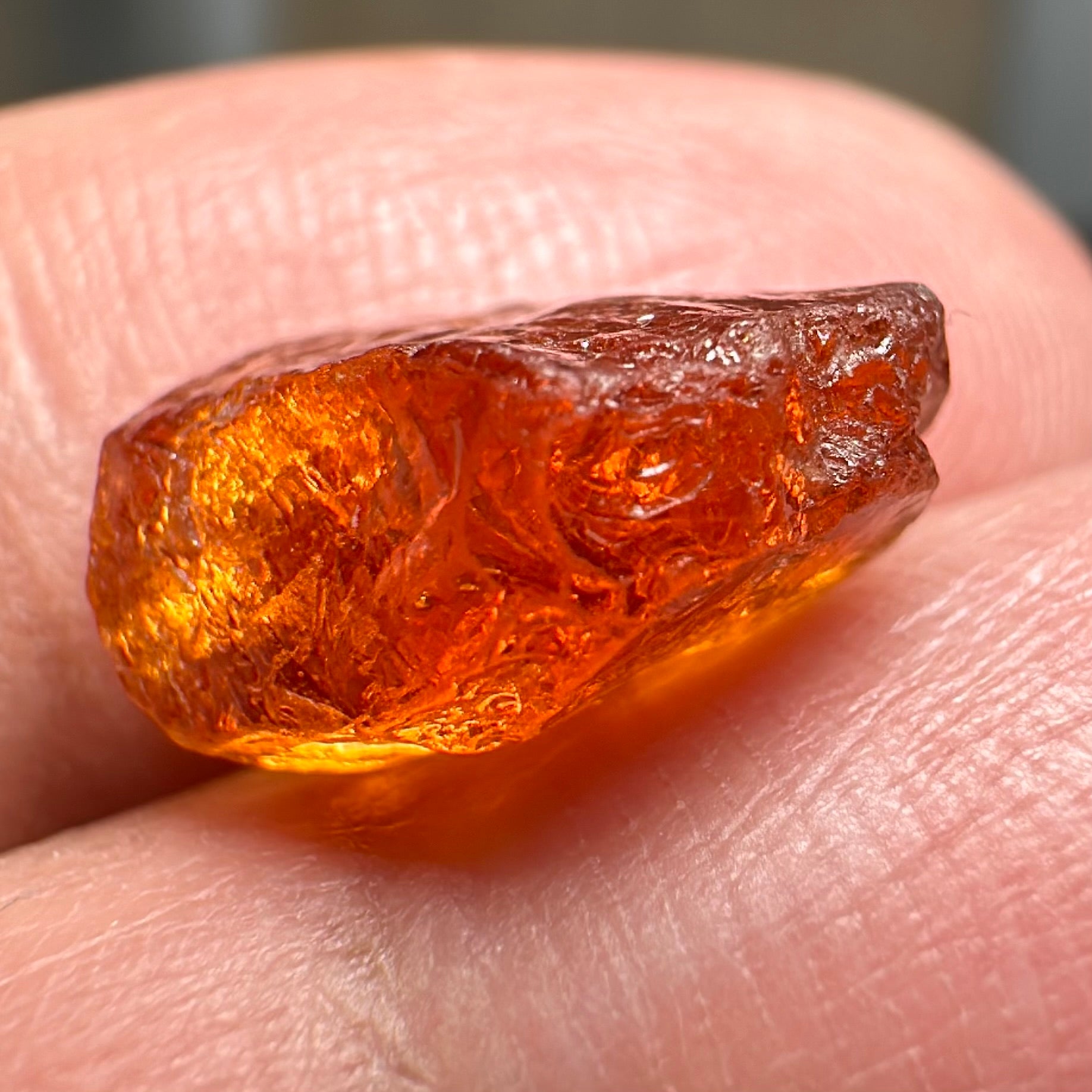 Mandarin Carrot Colour Spessartite Garnet, 5.51ct, Loliondo, Tanzania. Untreated Unheated. Slight crack on outside coming 2mm into stone, rest very slight sugar