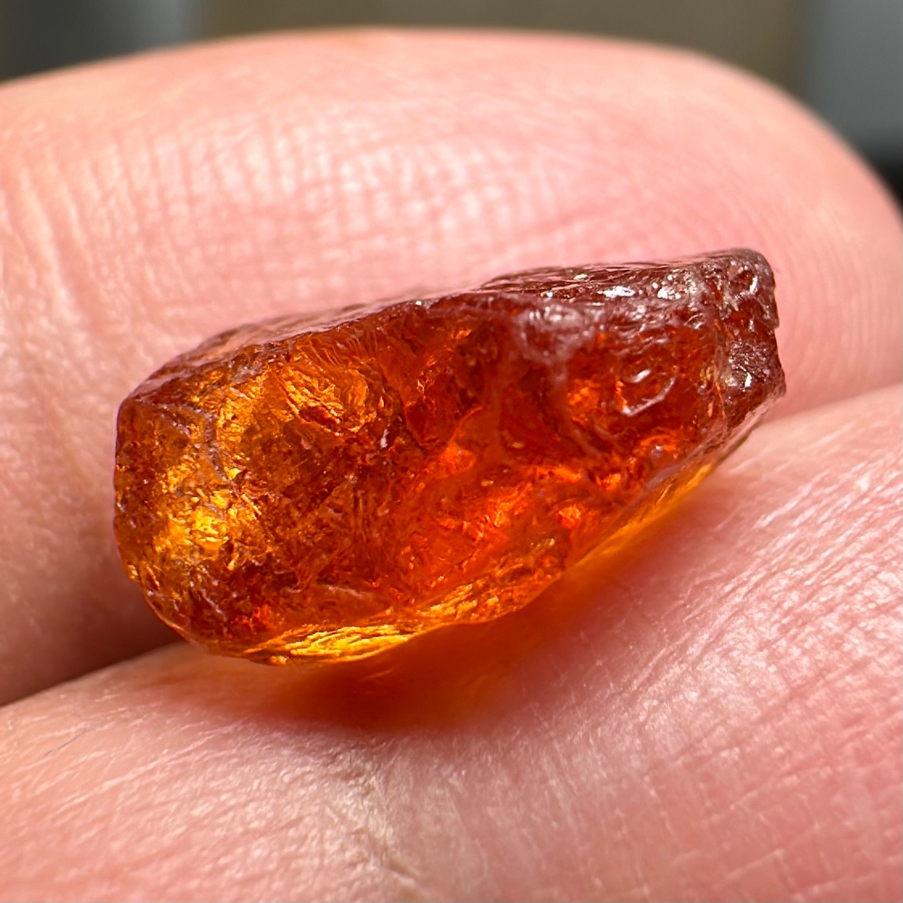 Mandarin Carrot Colour Spessartite Garnet, 5.51ct, Loliondo, Tanzania. Untreated Unheated. Slight crack on outside coming 2mm into stone, rest very slight sugar