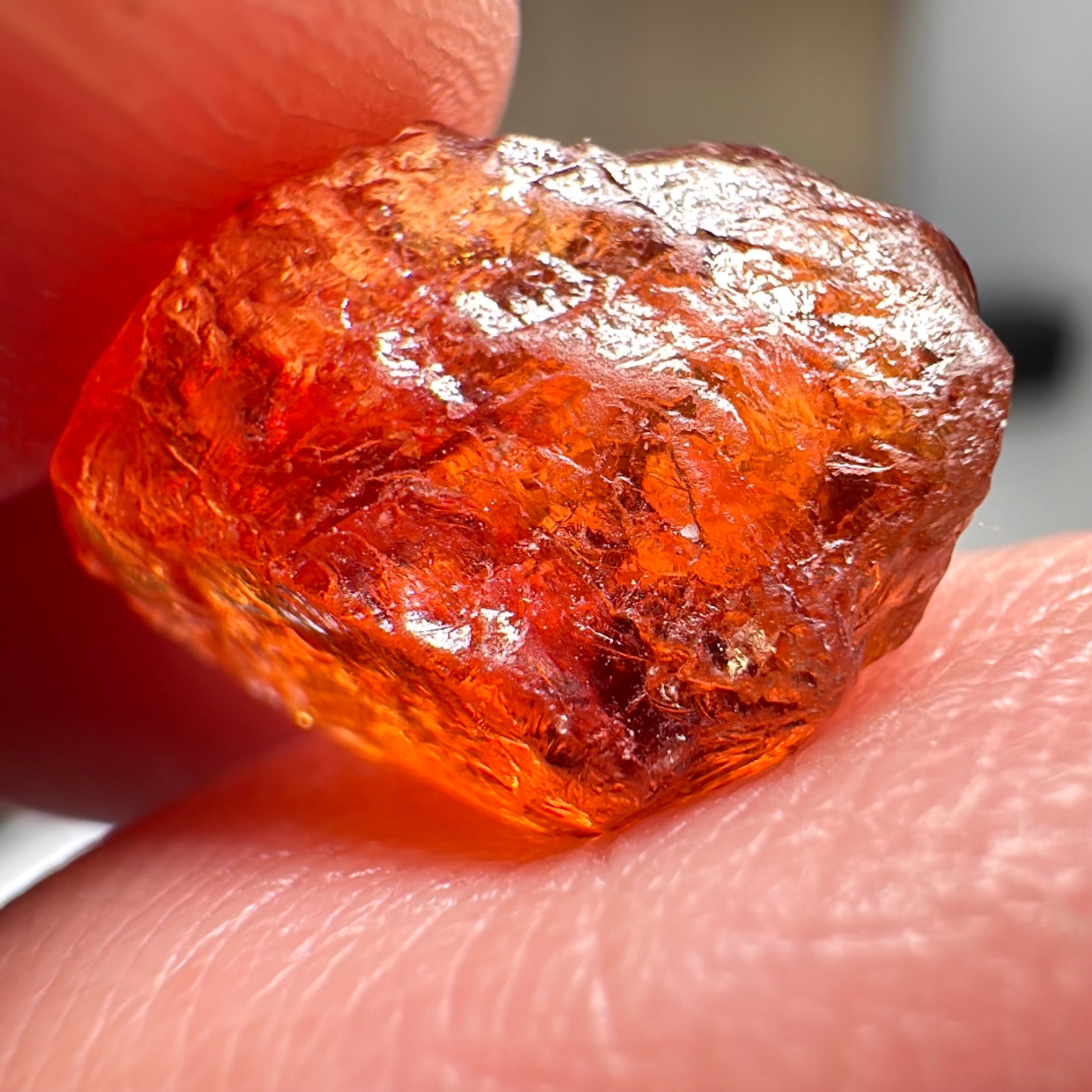 Mandarin Carrot Colour Spessartite Garnet, 5.51ct, Loliondo, Tanzania. Untreated Unheated. Slight crack on outside coming 2mm into stone, rest very slight sugar