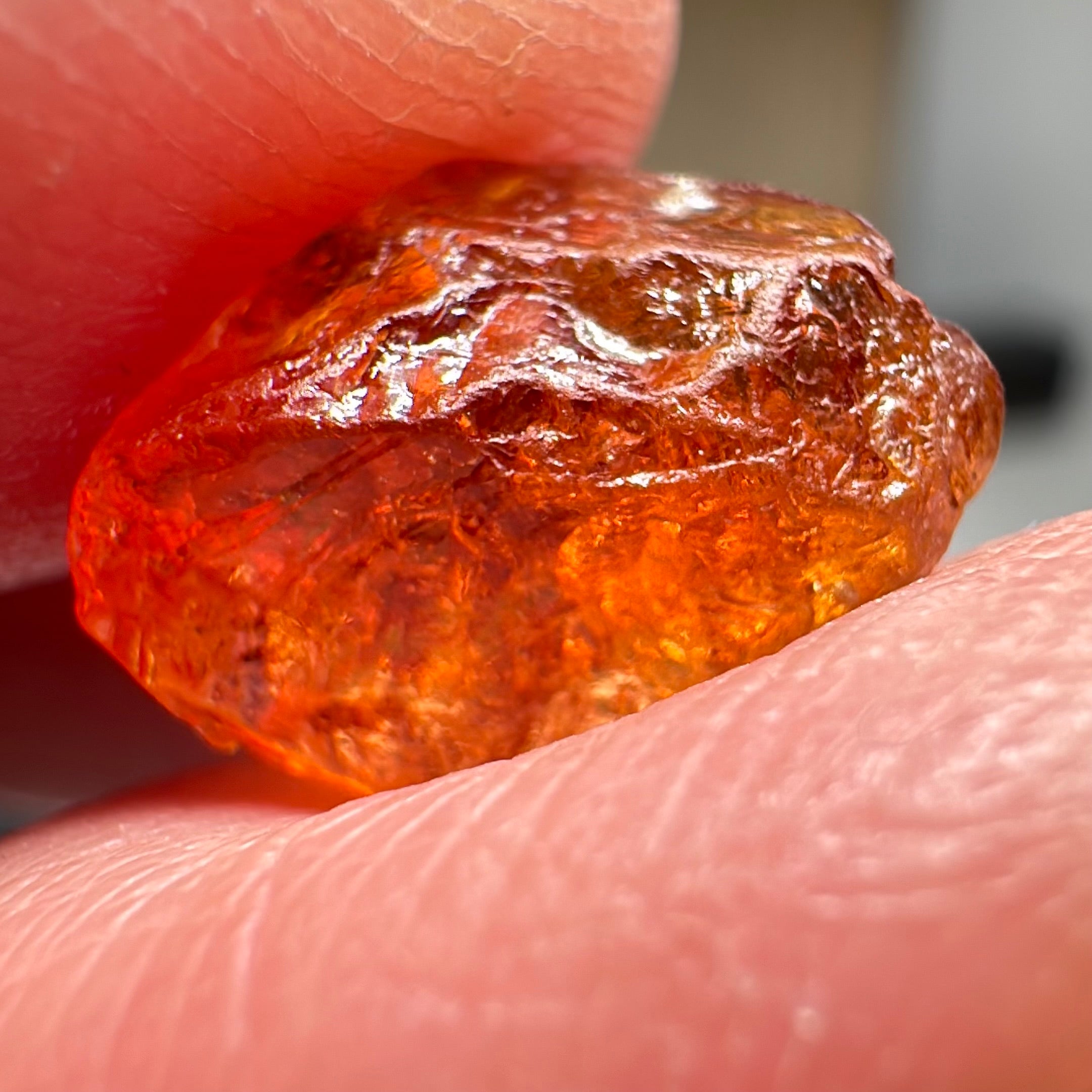 Mandarin Carrot Colour Spessartite Garnet, 5.51ct, Loliondo, Tanzania. Untreated Unheated. Slight crack on outside coming 2mm into stone, rest very slight sugar