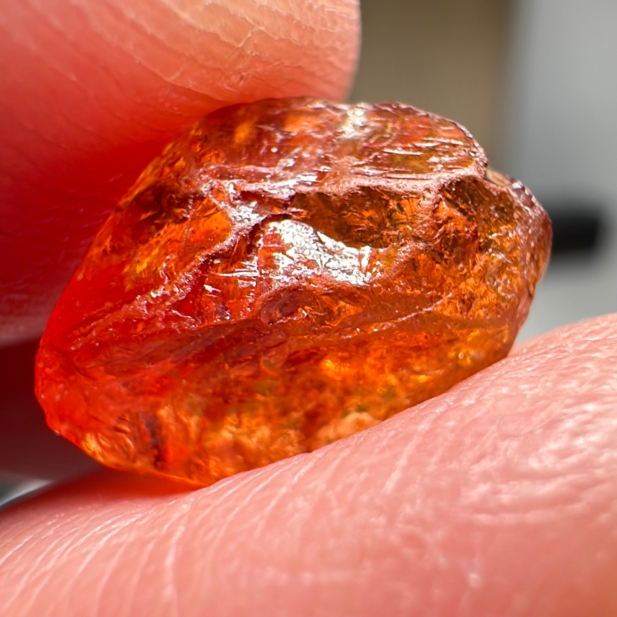 Mandarin Carrot Colour Spessartite Garnet, 5.51ct, Loliondo, Tanzania. Untreated Unheated. Slight crack on outside coming 2mm into stone, rest very slight sugar