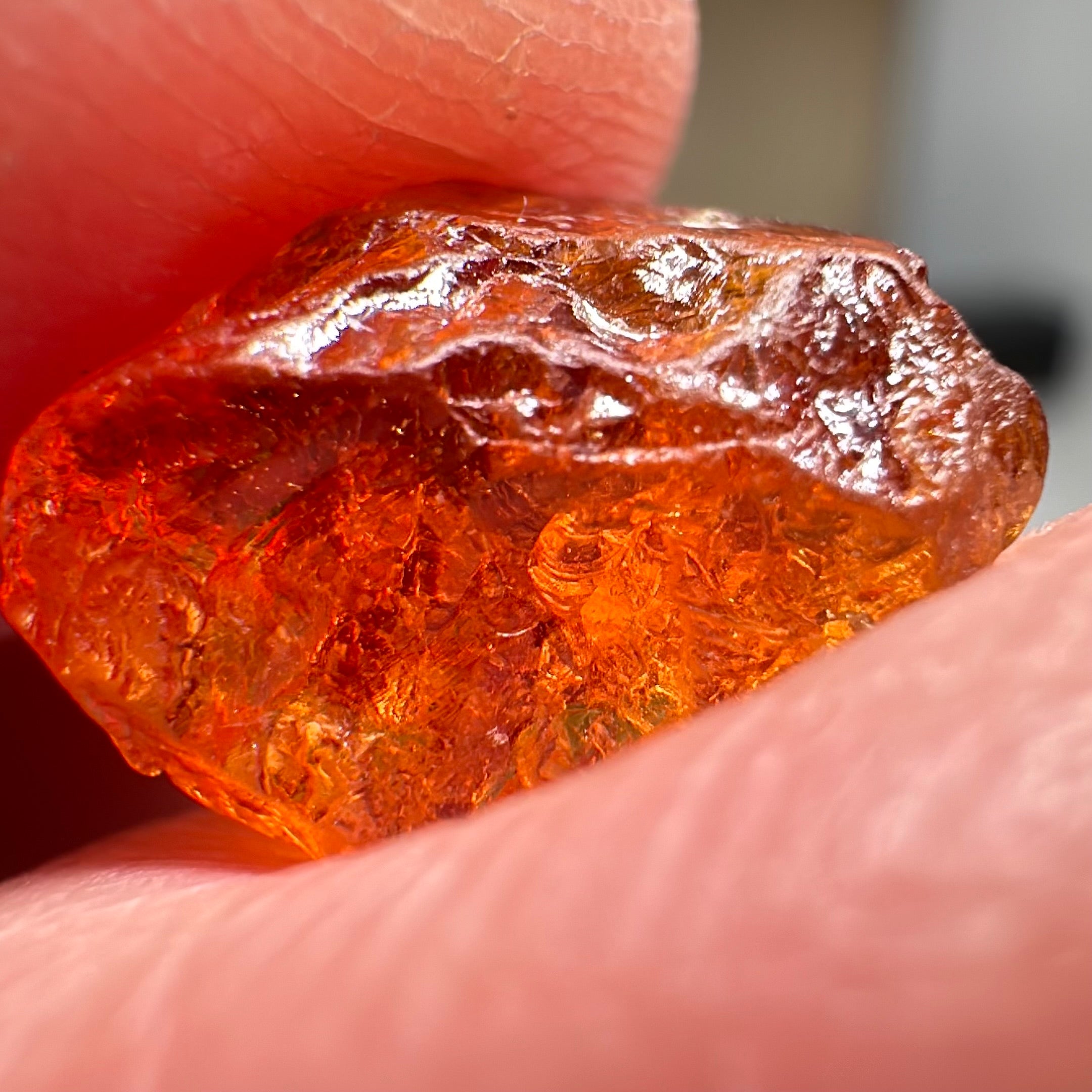 Mandarin Carrot Colour Spessartite Garnet, 5.51ct, Loliondo, Tanzania. Untreated Unheated. Slight crack on outside coming 2mm into stone, rest very slight sugar