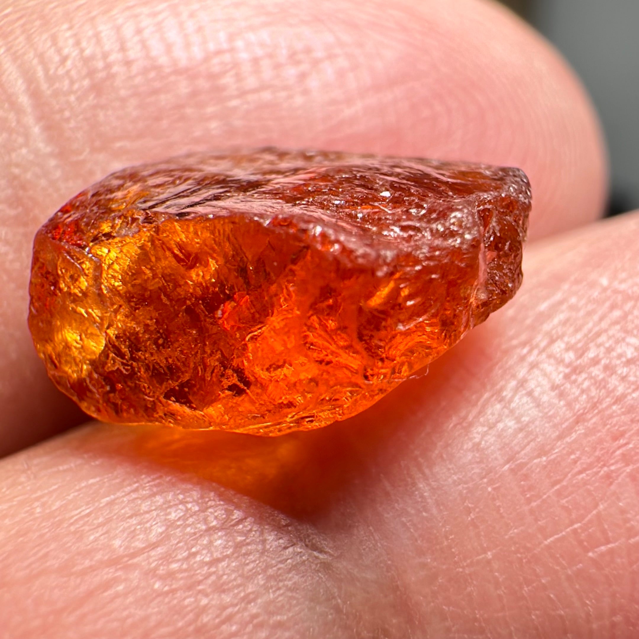 Mandarin Carrot Colour Spessartite Garnet, 5.51ct, Loliondo, Tanzania. Untreated Unheated. Slight crack on outside coming 2mm into stone, rest very slight sugar