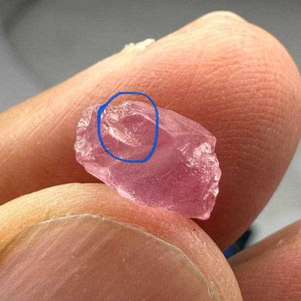 Pink Spinel, Sleepy Baby Pink Colour, 2.28ct, Tanzania, Untreated Unheated, silk giving a milky effect. Slight crack on the outside of the stone that will affect the recovery