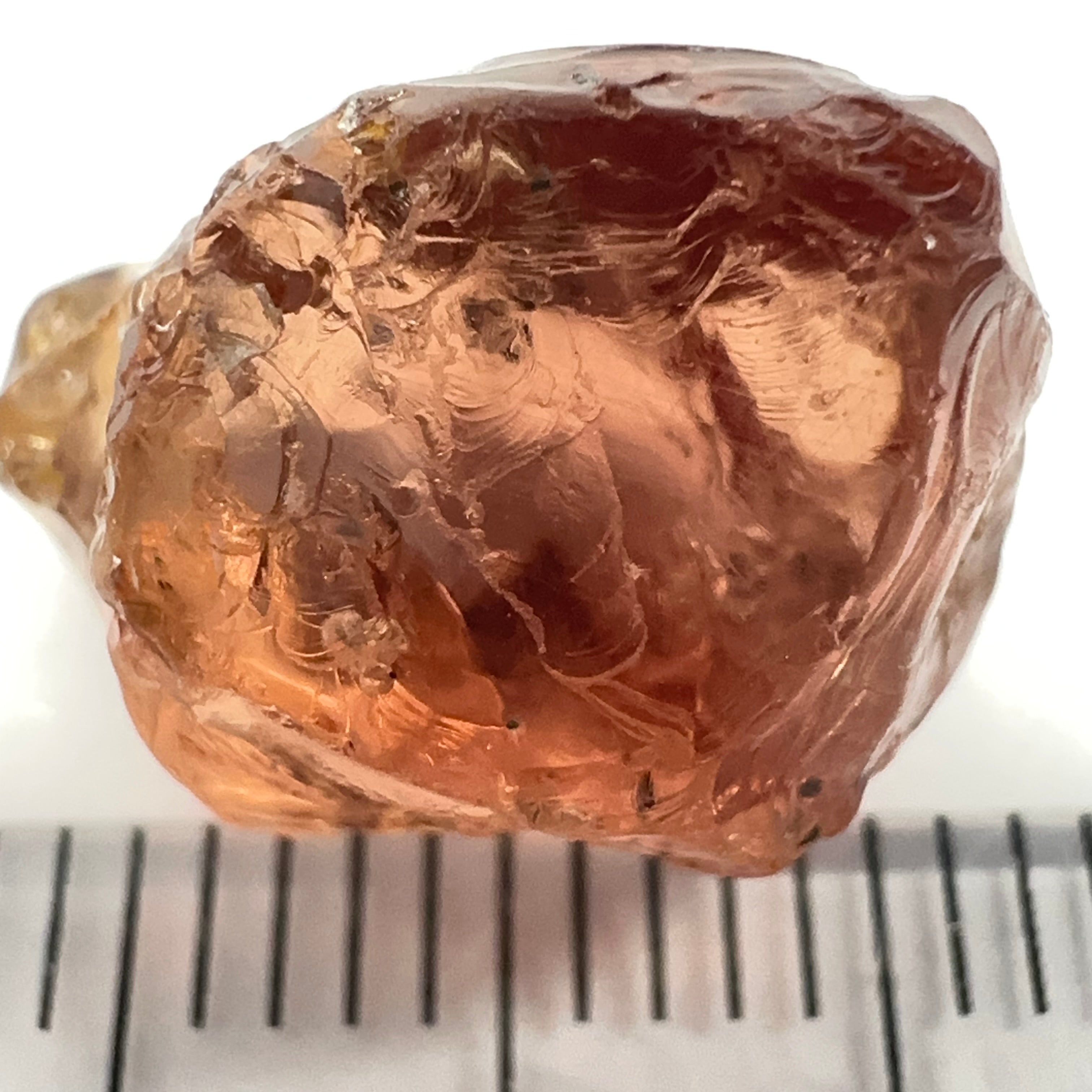 Peach Malaya Garnet, 11.56ct, silk and very fine needles, some inclusions (spots) on the outside of the stone that will come off on preforming,  Unheated Untreated, Umba Valley Tanzania