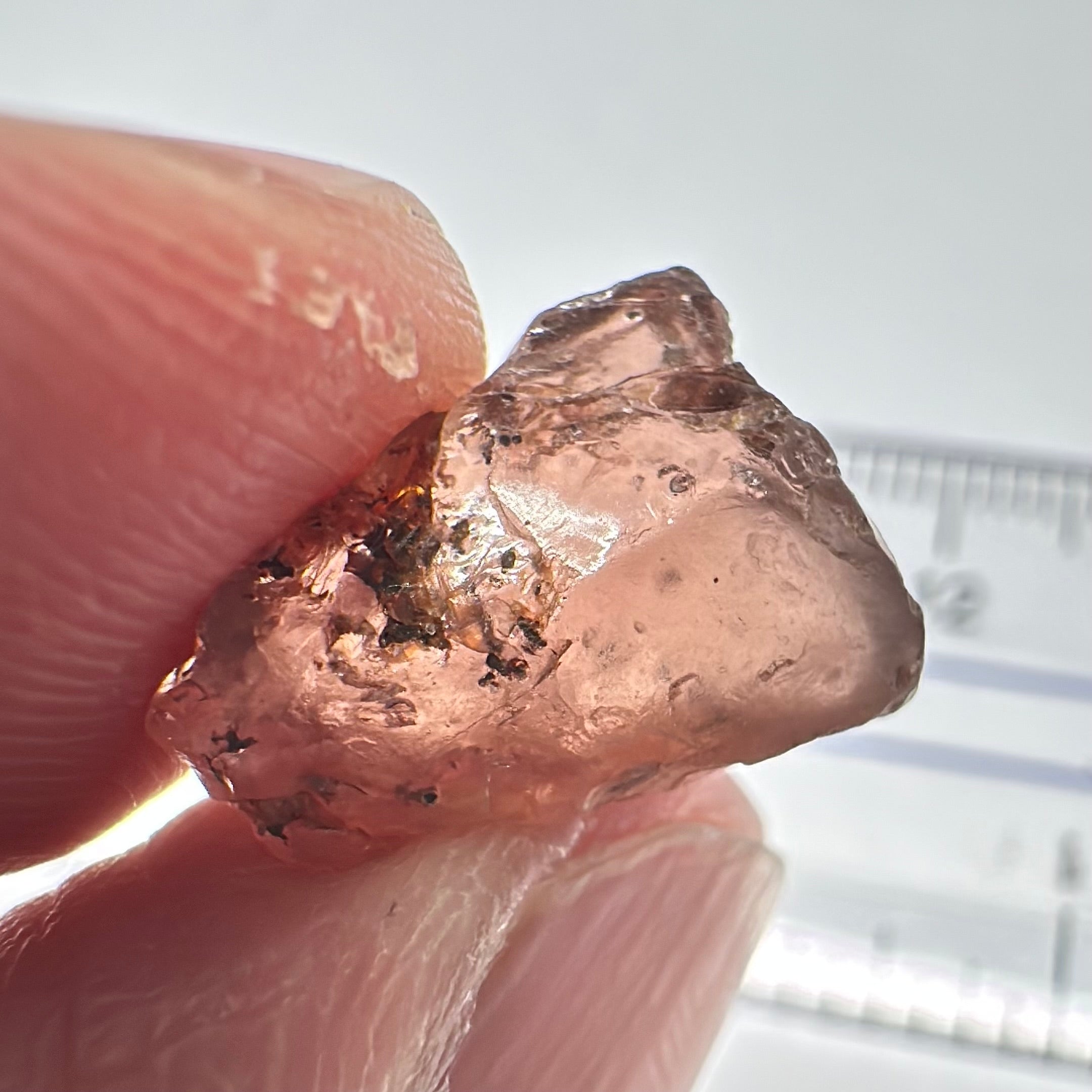 Peach Malaya Garnet, 8.75ct, spots throughout the stone, Unheated Untreated, Umba Valley Tanzania