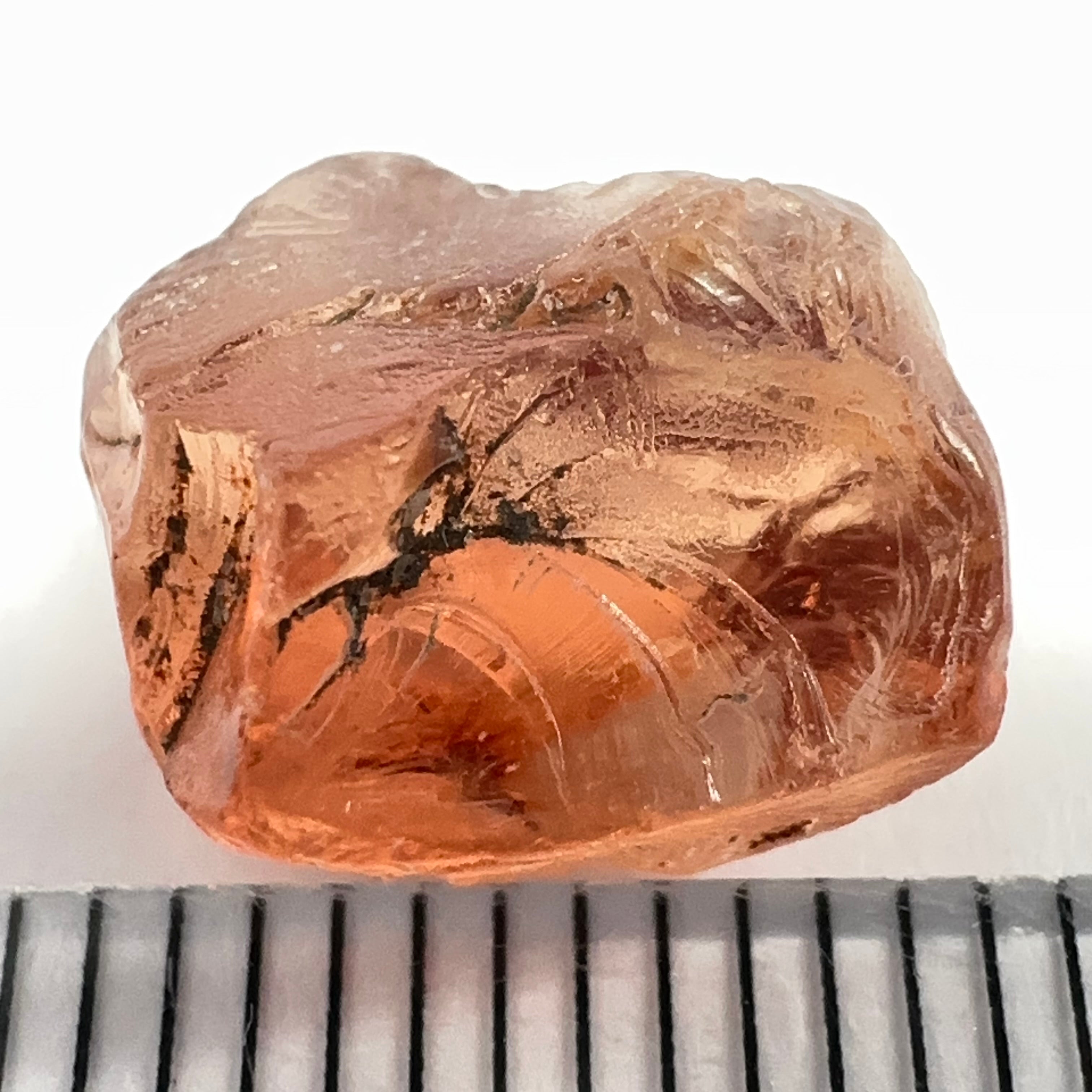 Peach Malaya Garnet, 5.97ct, vvs-if with slight crack on skin, challenging shape, Unheated Untreated, Umba Valley Tanzania