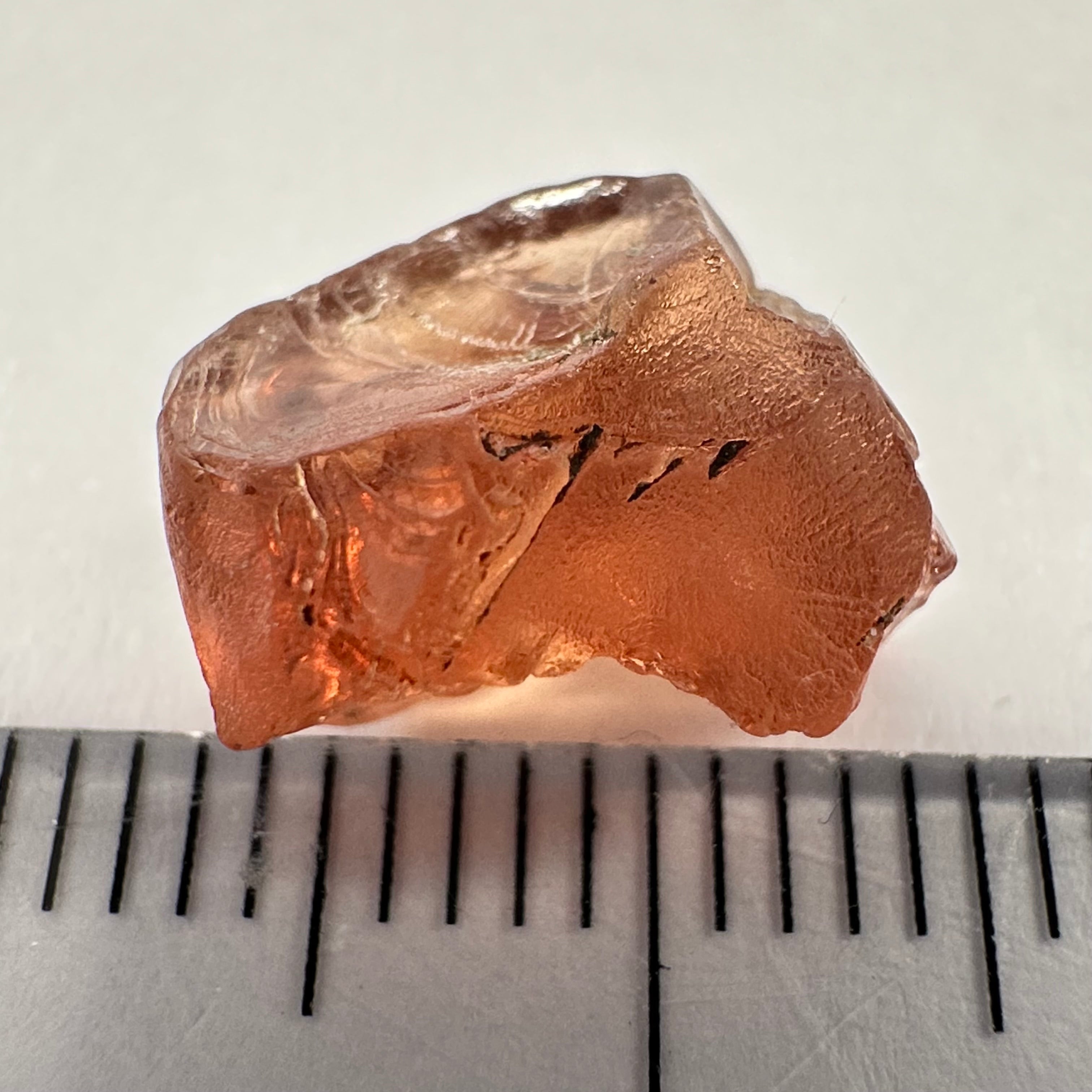 Peach Malaya Garnet, 5.97ct, vvs-if with slight crack on skin, challenging shape, Unheated Untreated, Umba Valley Tanzania