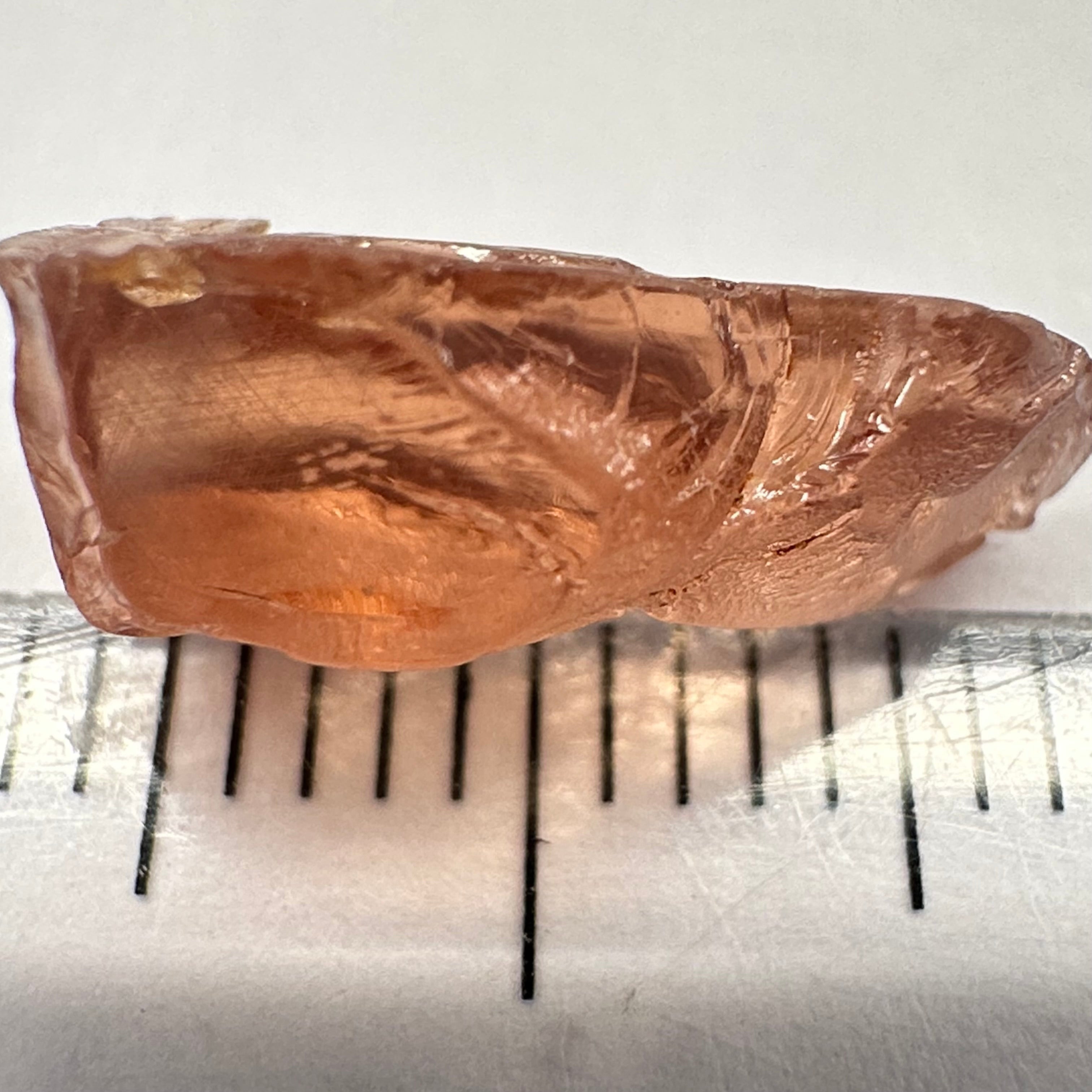 Peach Malaya Garnet, 5.84ct, vvs-if but flattish, Unheated Untreated, Umba Valley Tanzania