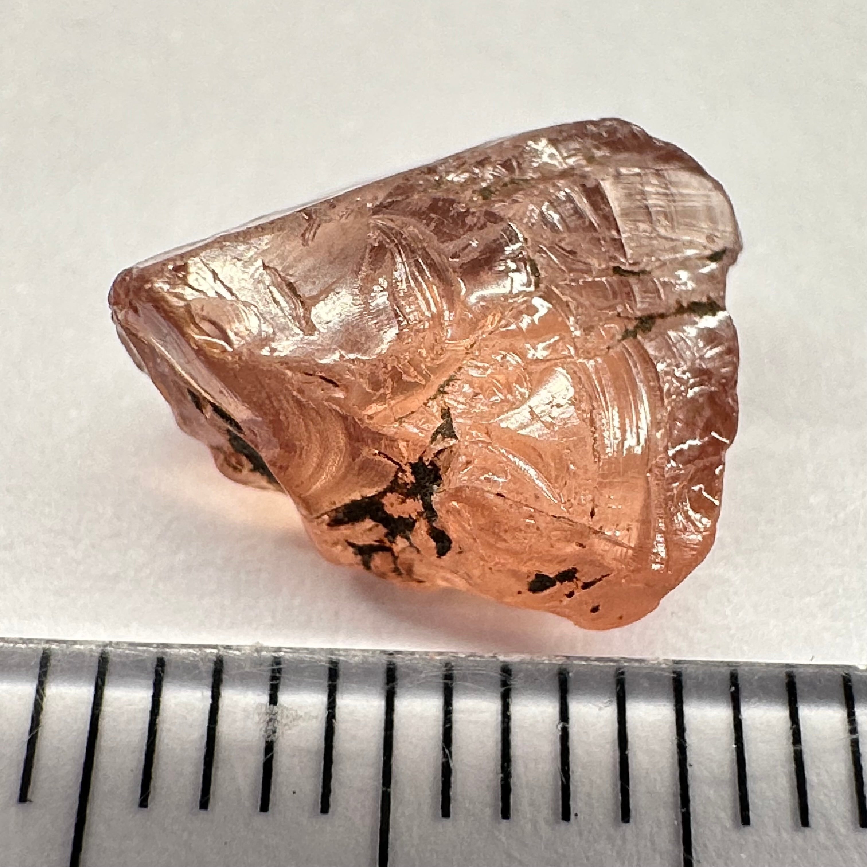 Peach Malaya Garnet, 4.69ct, vvs but flattish, Unheated Untreated, Umba Valley Tanzania