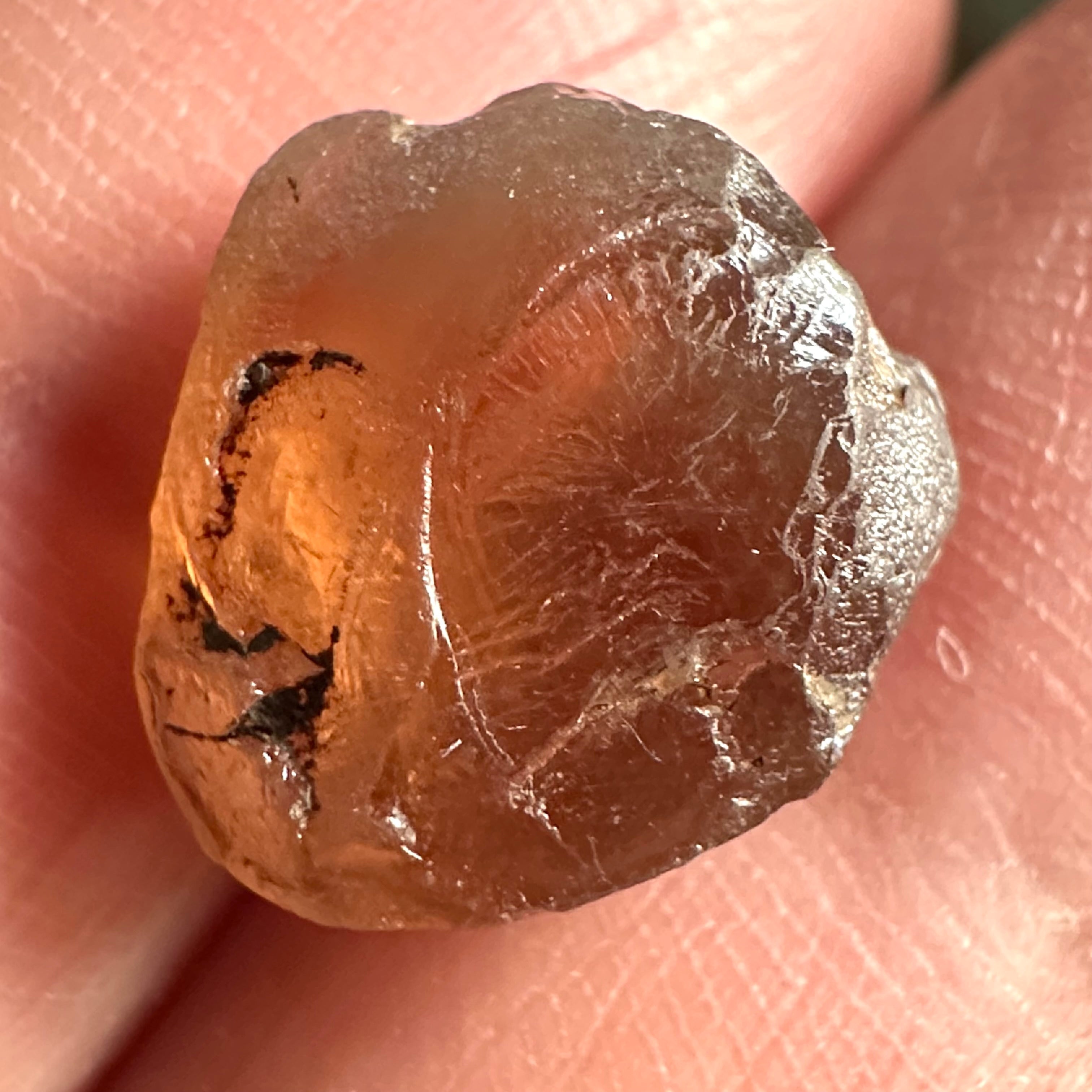 Peach Malaya Garnet, 8.40ct, vvs-if (no inclusions cracks or bubbles) with silk, Unheated Untreated, Umba Valley Tanzania. Shape is a little flat, see pictures to get the exact idea of depth