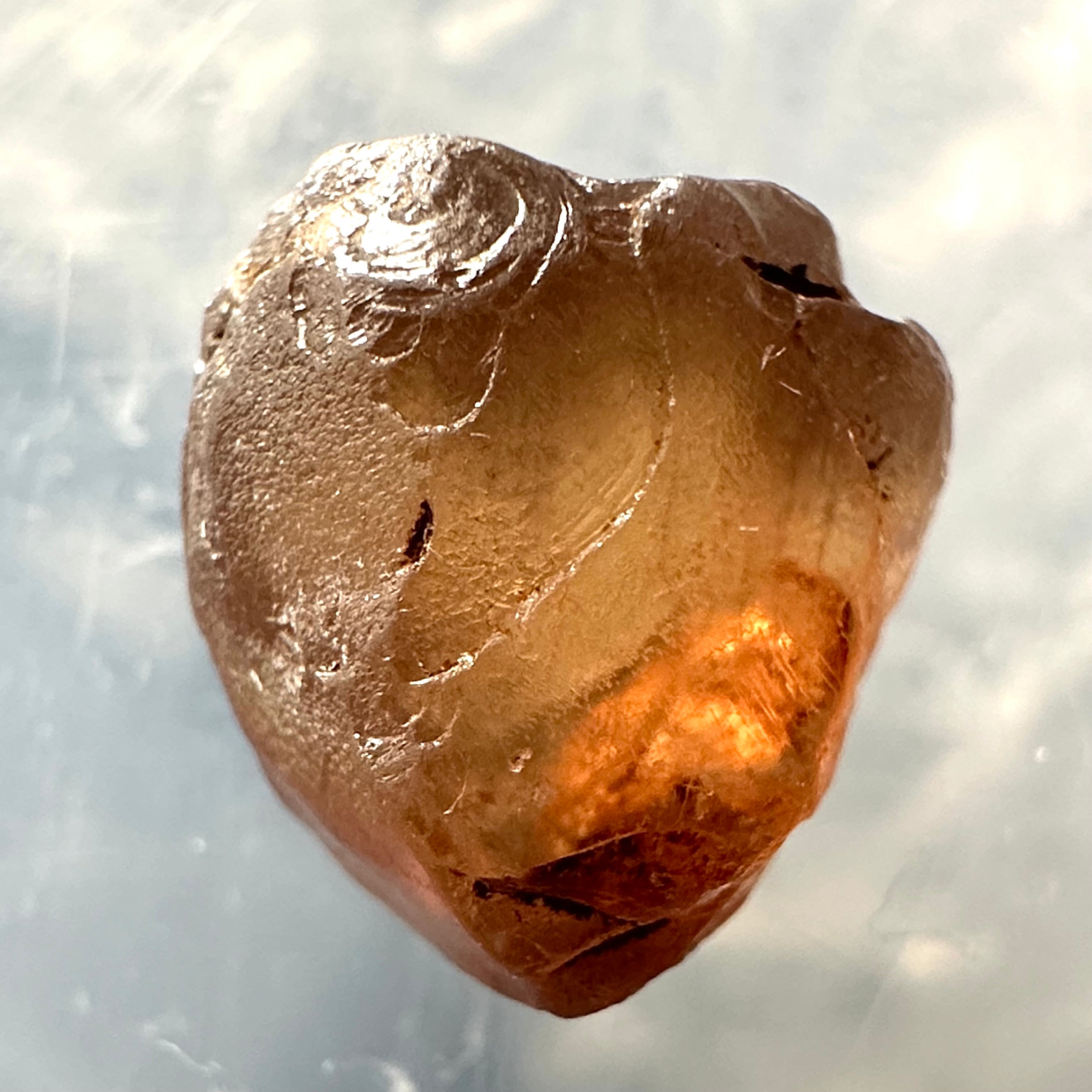 Peach Malaya Garnet, 8.40ct, vvs-if (no inclusions cracks or bubbles) with silk, Unheated Untreated, Umba Valley Tanzania. Shape is a little flat, see pictures to get the exact idea of depth