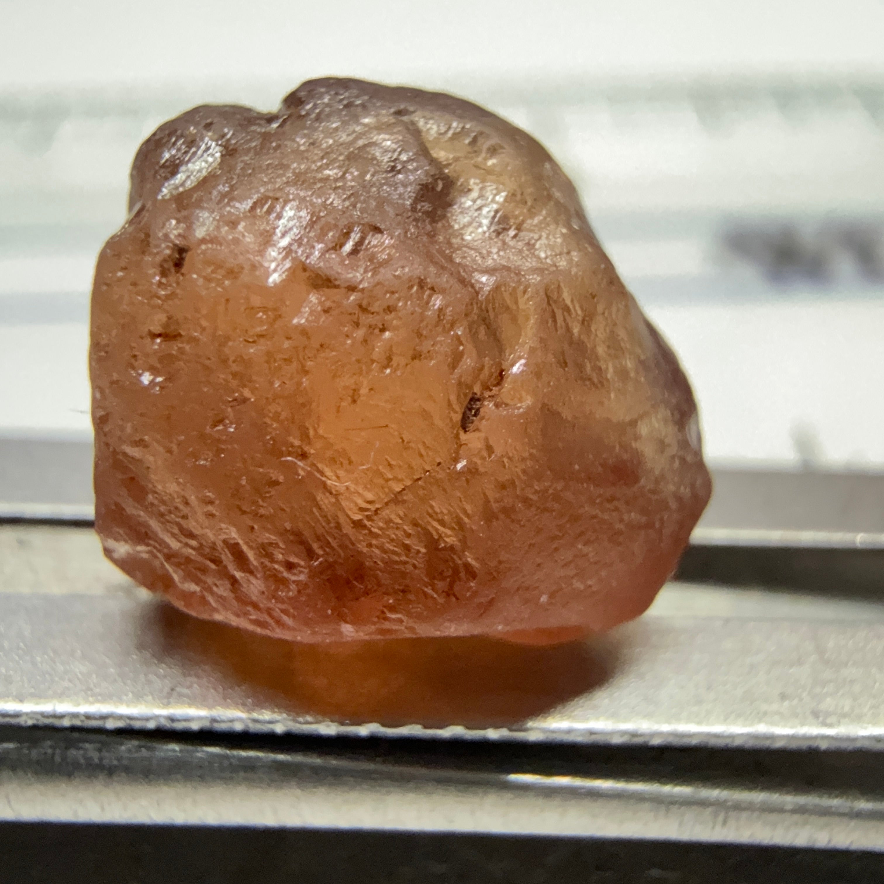 Peach Malaya Garnet, 4.56ct, inclusion going a third in with slight silk, Unheated Untreated, Umba Valley Tanzania