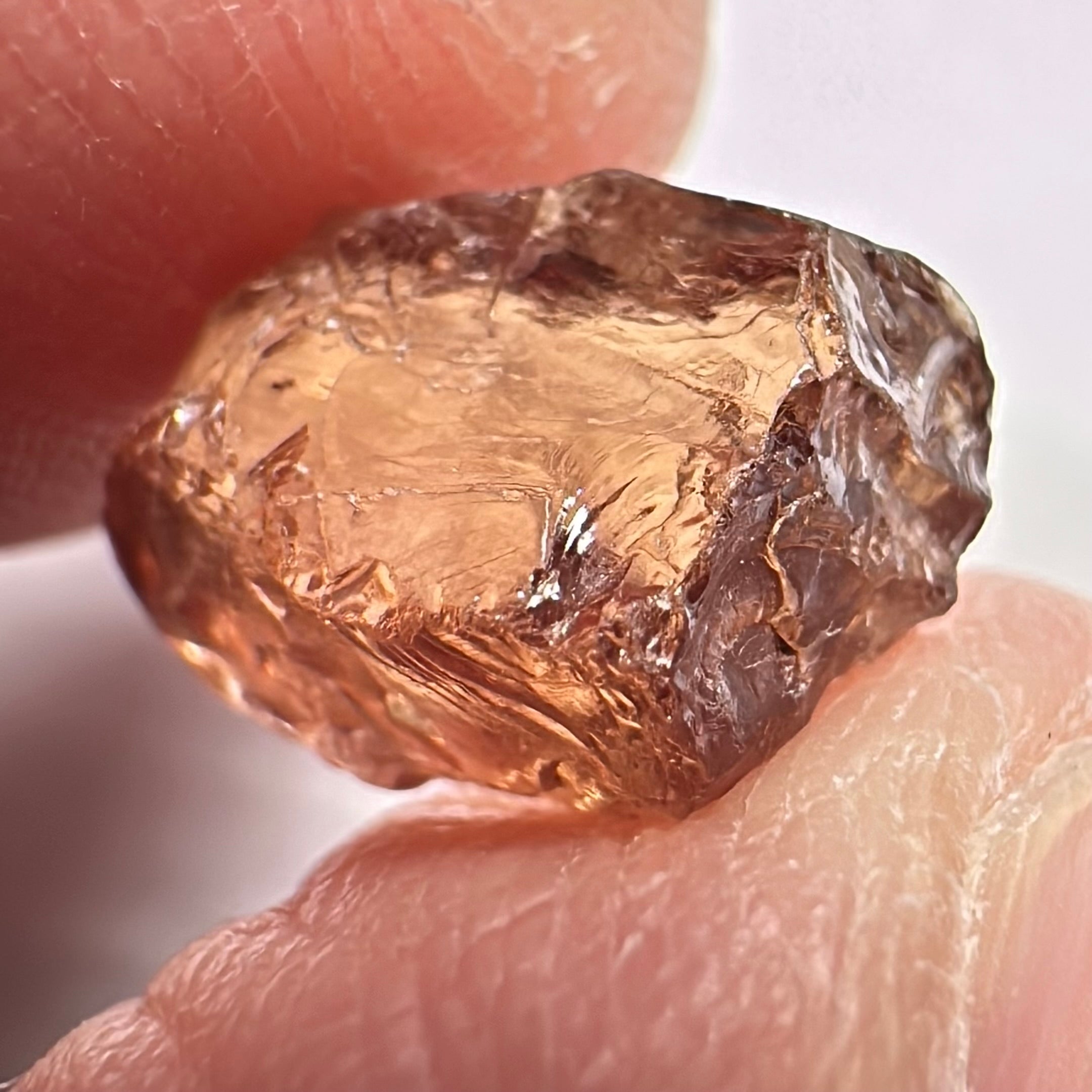 Peach Malaya Garnet, 5.97ct, vvs with 2 small spots on the outside, slight crack on skin, Unheated Untreated, Umba Valley Tanzania