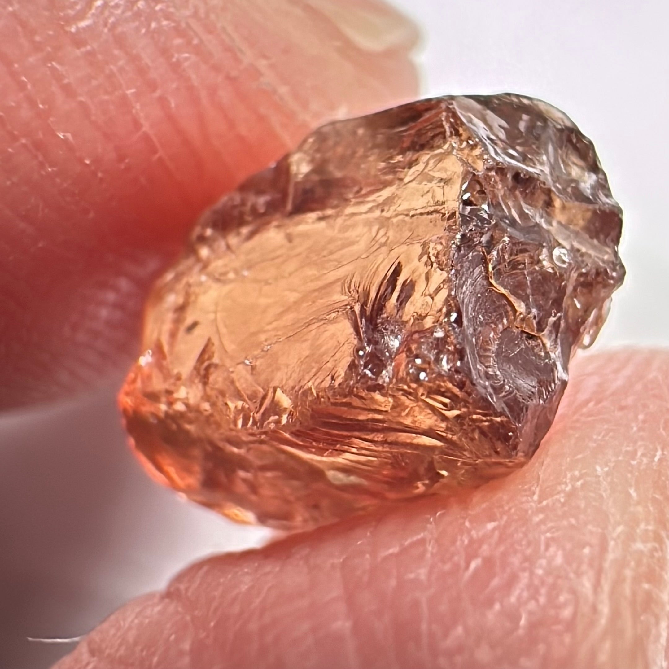 Peach Malaya Garnet, 5.97ct, vvs with 2 small spots on the outside, slight crack on skin, Unheated Untreated, Umba Valley Tanzania