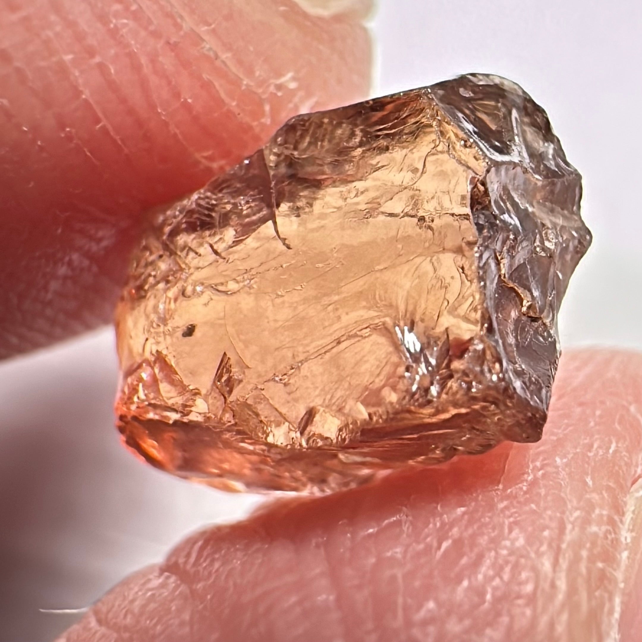 Peach Malaya Garnet, 5.97ct, vvs with 2 small spots on the outside, slight crack on skin, Unheated Untreated, Umba Valley Tanzania