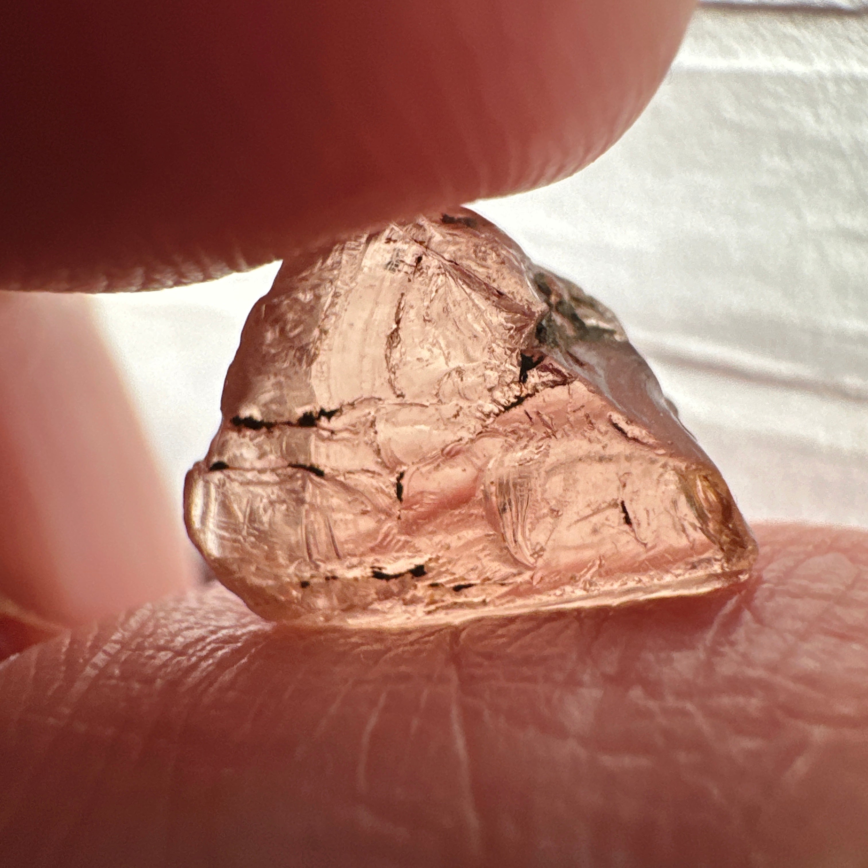 Peach Malaya Garnet, 4.69ct, vvs but flattish, Unheated Untreated, Umba Valley Tanzania