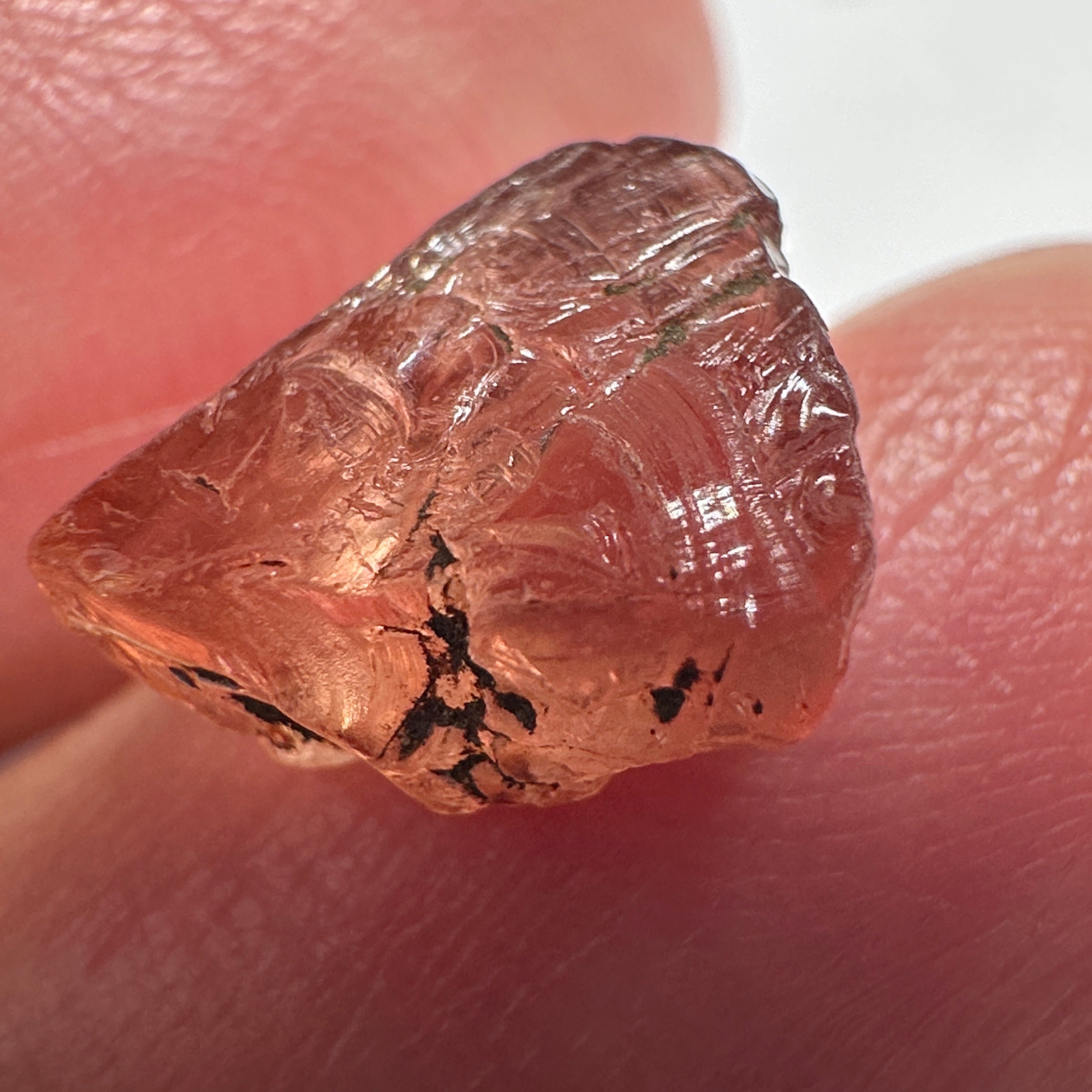 Peach Malaya Garnet, 4.69ct, vvs but flattish, Unheated Untreated, Umba Valley Tanzania