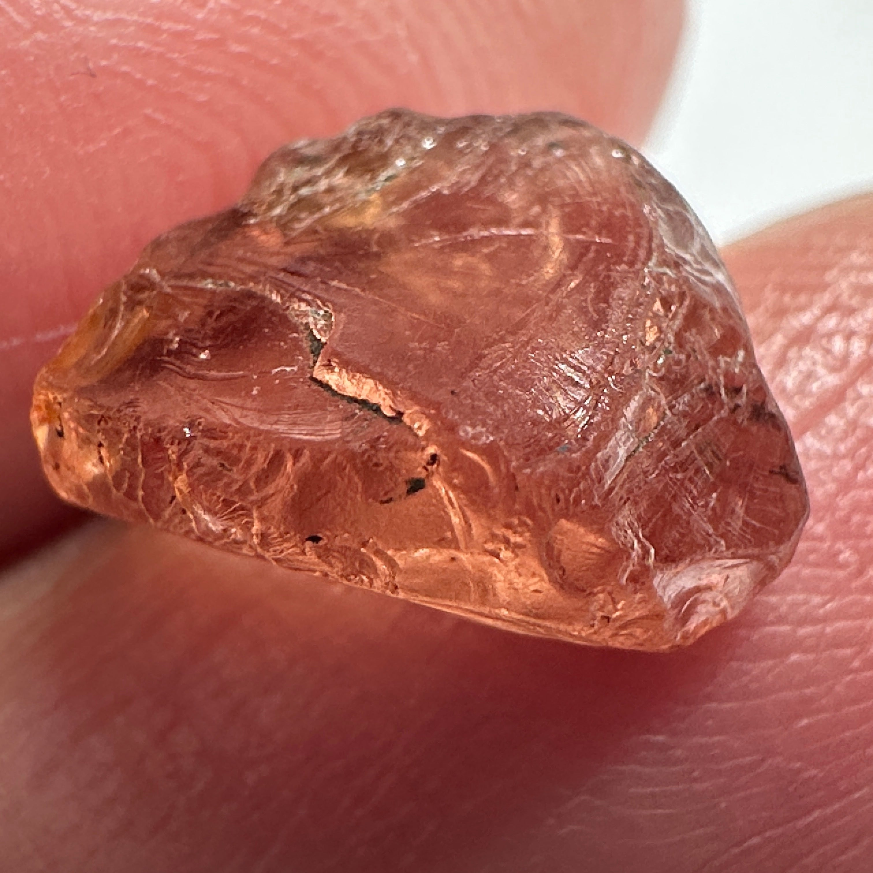 Peach Malaya Garnet, 4.69ct, vvs but flattish, Unheated Untreated, Umba Valley Tanzania