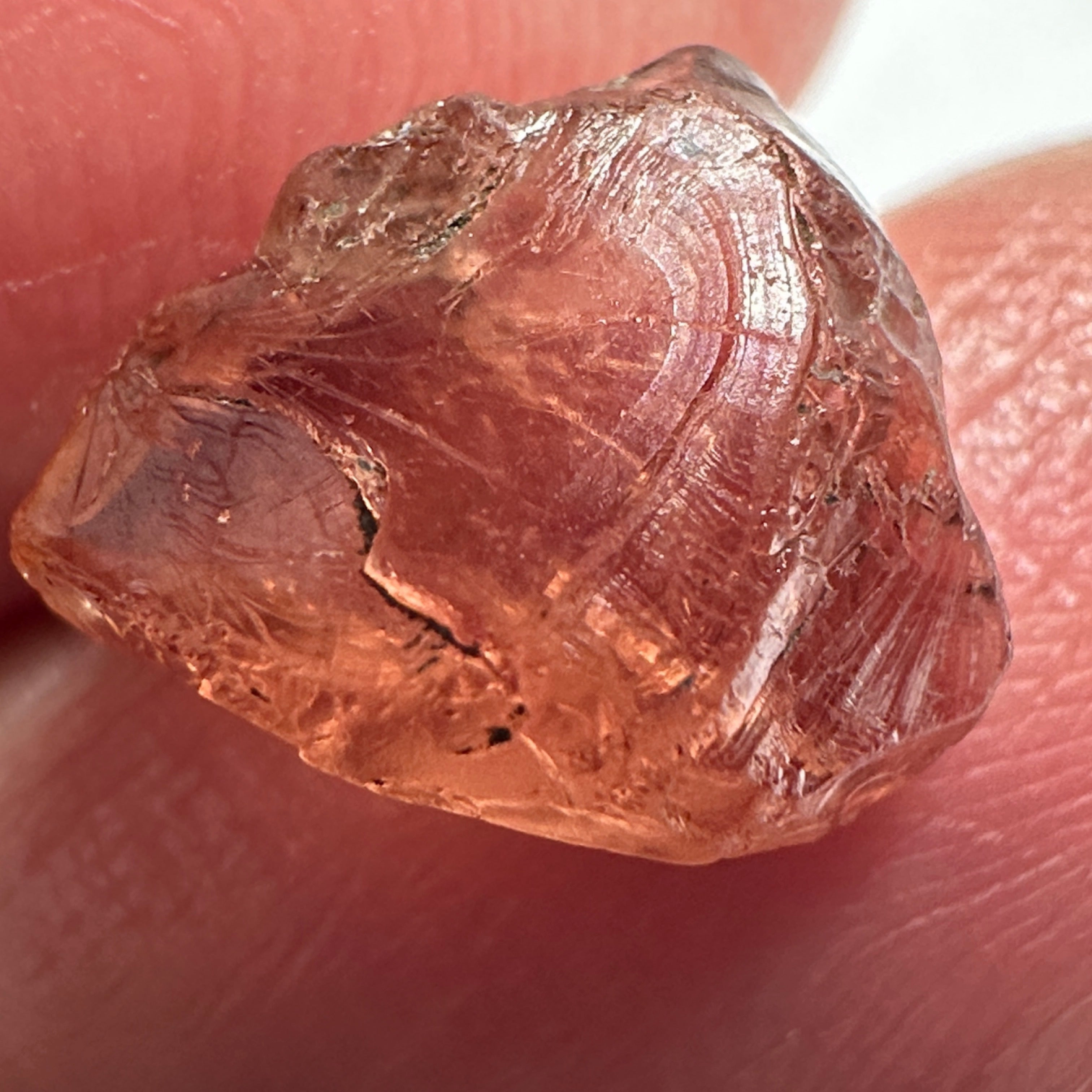 Peach Malaya Garnet, 4.69ct, vvs but flattish, Unheated Untreated, Umba Valley Tanzania