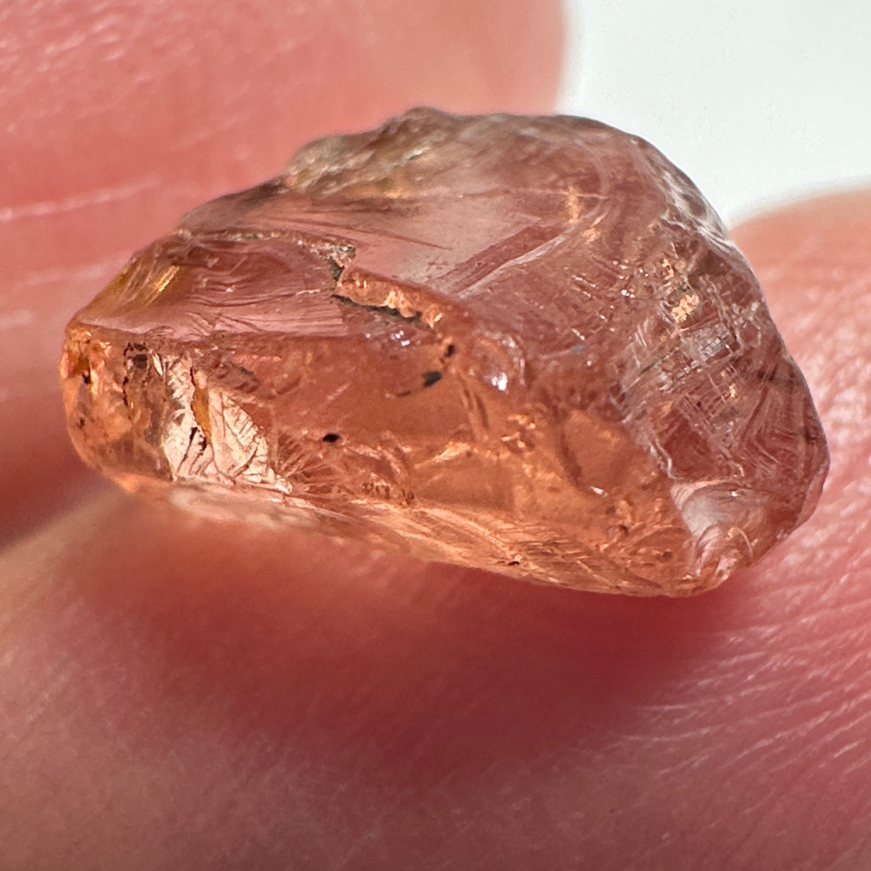 Peach Malaya Garnet, 4.69ct, vvs but flattish, Unheated Untreated, Umba Valley Tanzania