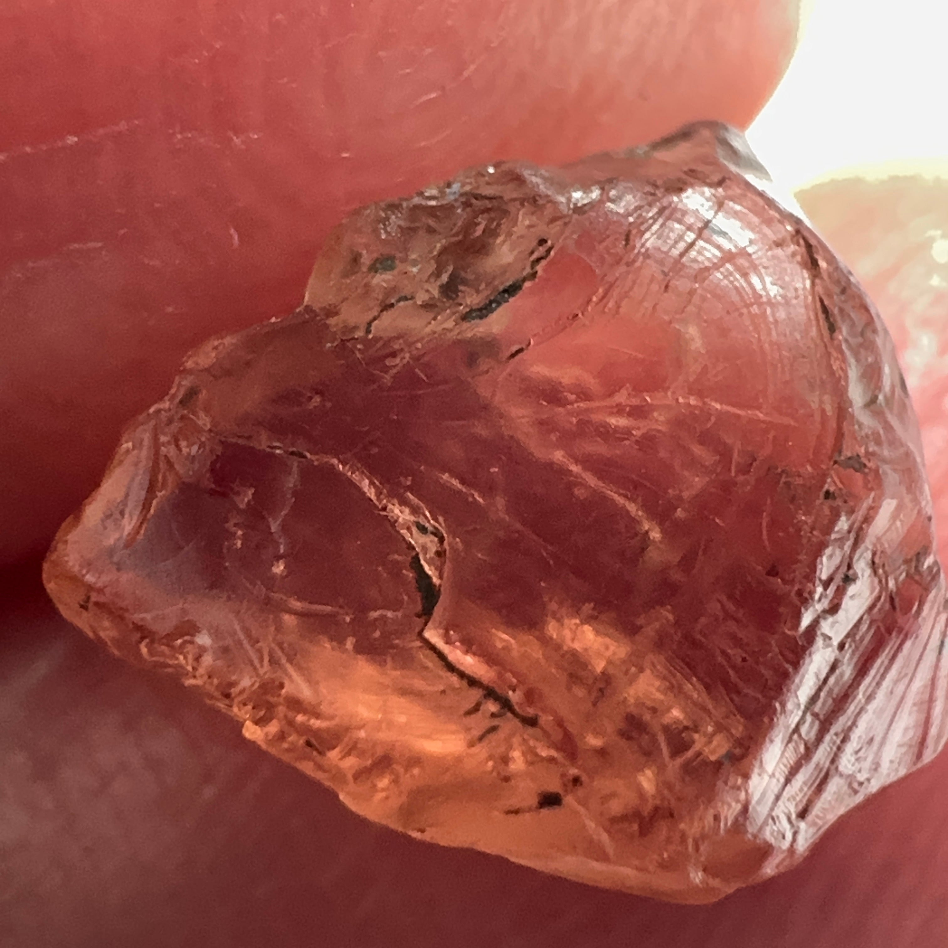 Peach Malaya Garnet, 4.69ct, vvs but flattish, Unheated Untreated, Umba Valley Tanzania