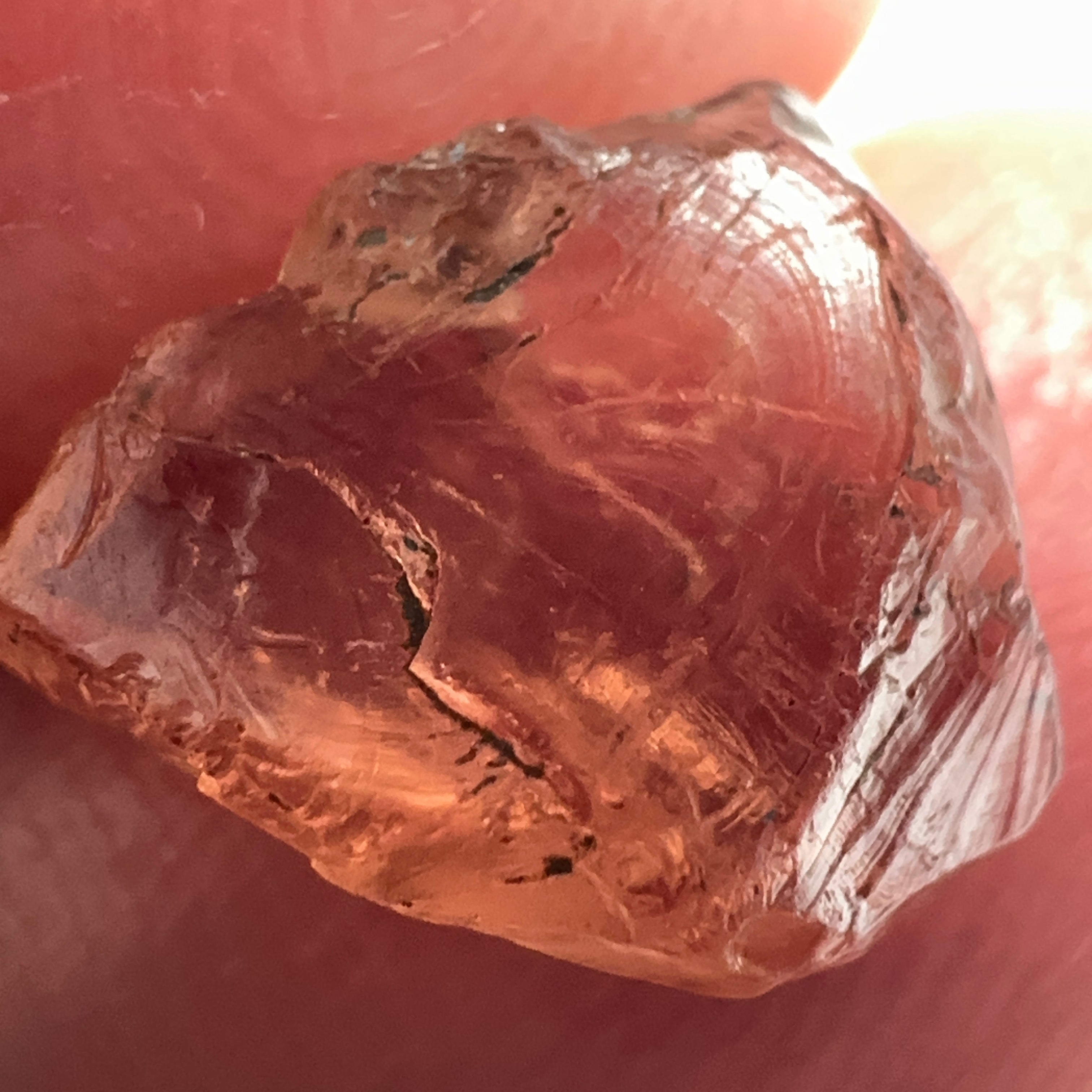 Peach Malaya Garnet, 4.69ct, vvs but flattish, Unheated Untreated, Umba Valley Tanzania