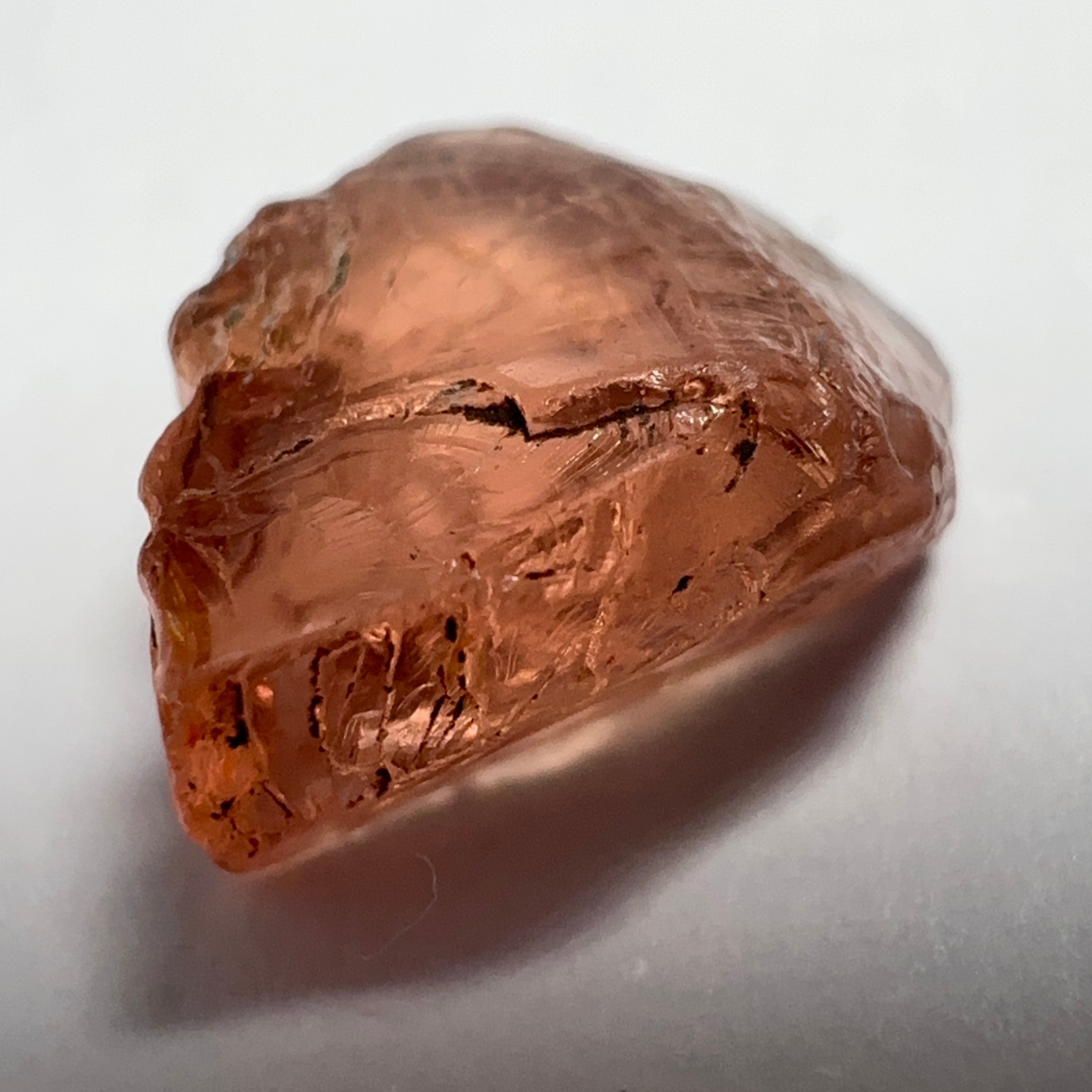 Peach Malaya Garnet, 4.69ct, vvs but flattish, Unheated Untreated, Umba Valley Tanzania