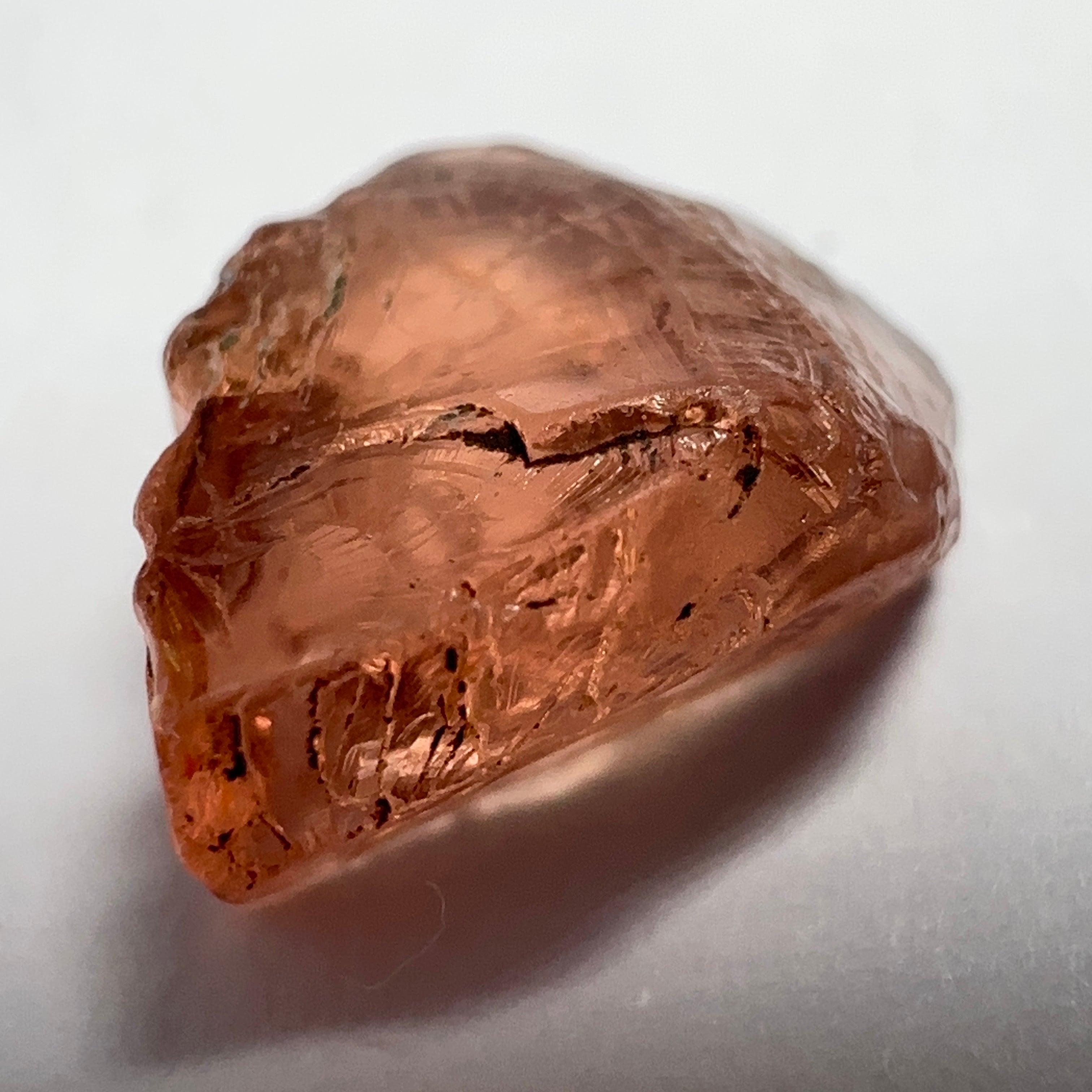 Peach Malaya Garnet, 4.69ct, vvs but flattish, Unheated Untreated, Umba Valley Tanzania