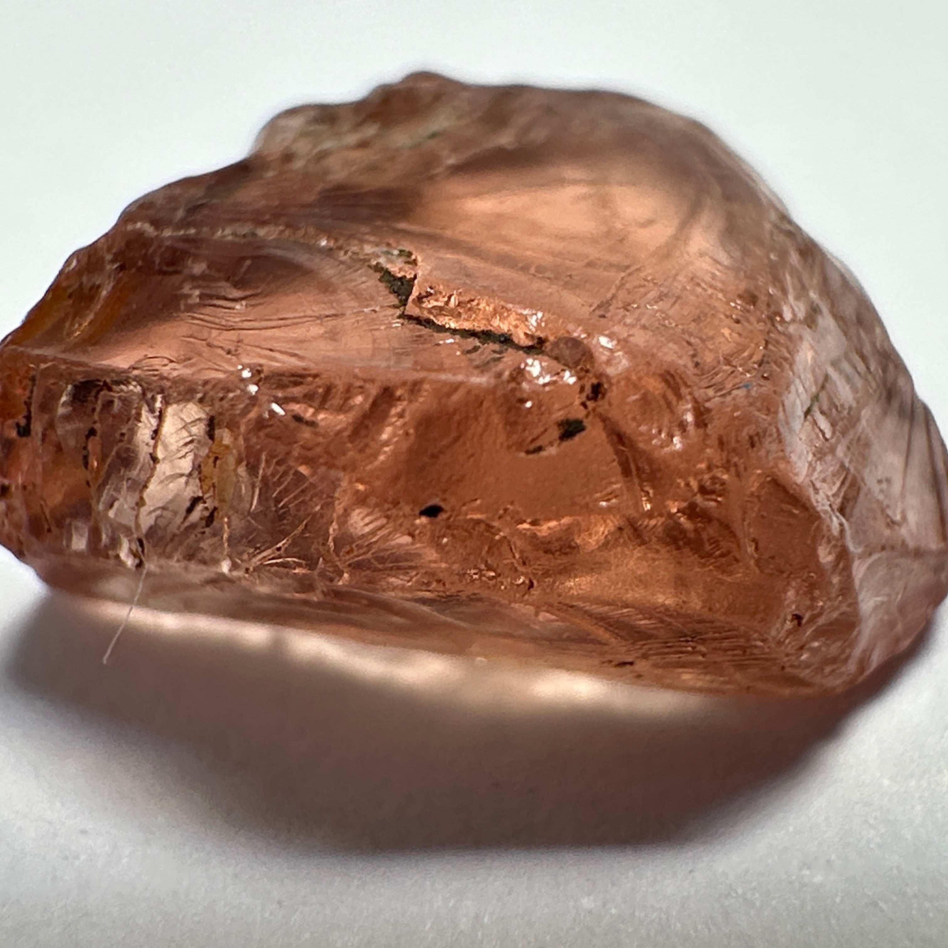 Peach Malaya Garnet, 4.69ct, vvs but flattish, Unheated Untreated, Umba Valley Tanzania