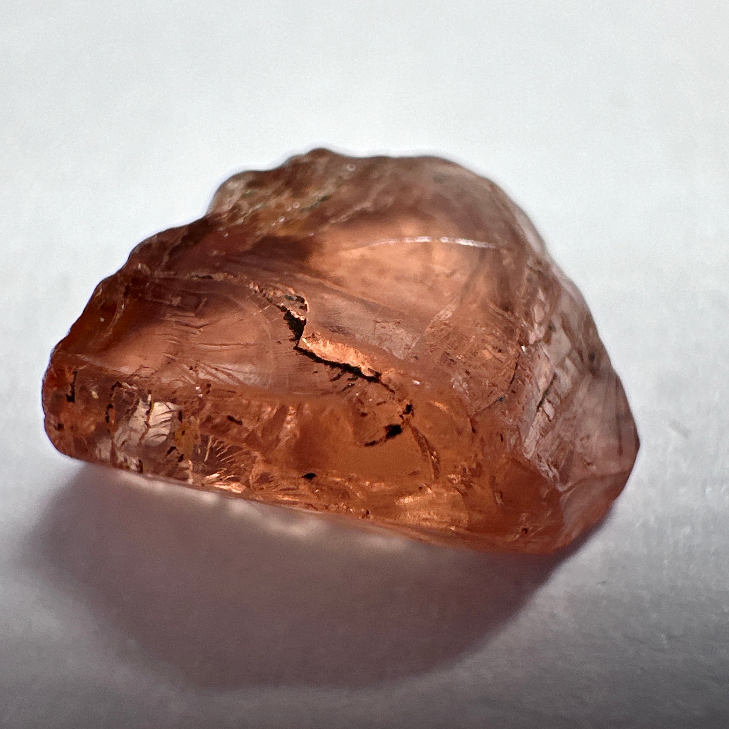 Peach Malaya Garnet, 4.69ct, vvs but flattish, Unheated Untreated, Umba Valley Tanzania