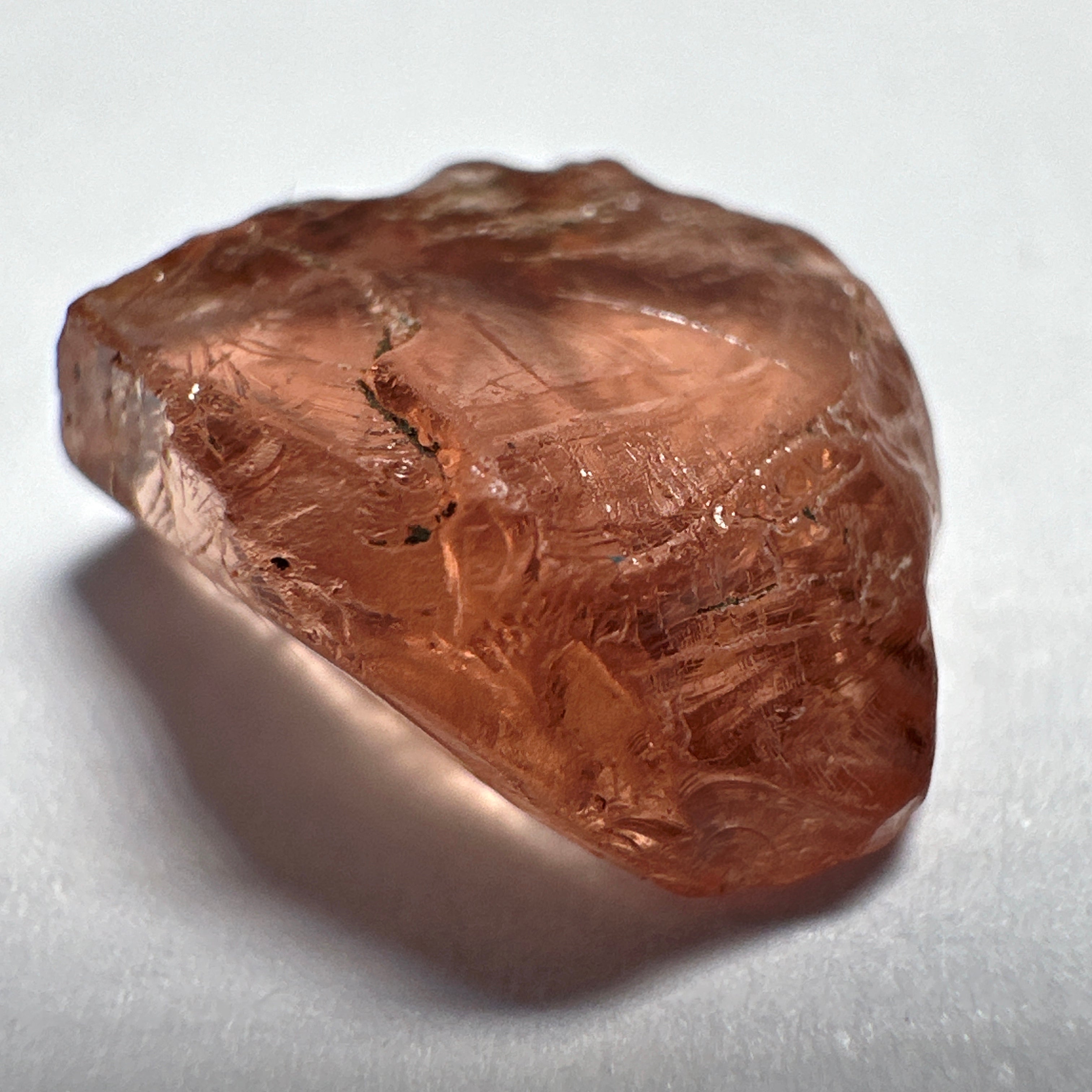 Peach Malaya Garnet, 4.69ct, vvs but flattish, Unheated Untreated, Umba Valley Tanzania