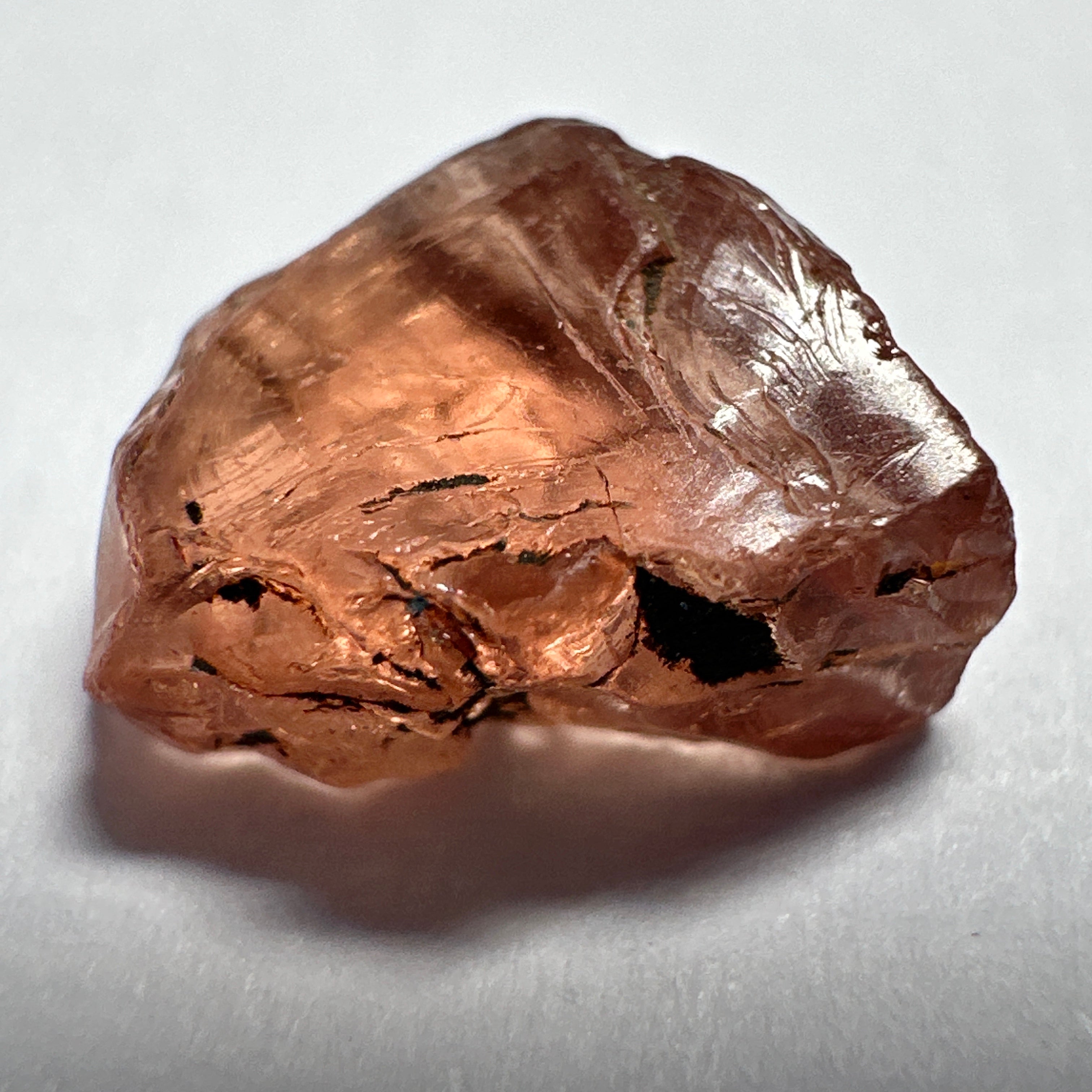 Peach Malaya Garnet, 4.69ct, vvs but flattish, Unheated Untreated, Umba Valley Tanzania